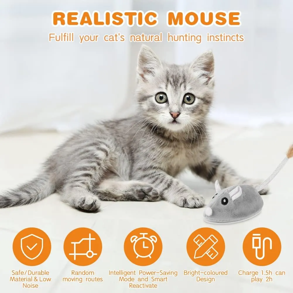 Adiwo Giocattolo Interattivo Elettrico per Gatti a Forma di Topo, Ricaricabile USB - immagine 3