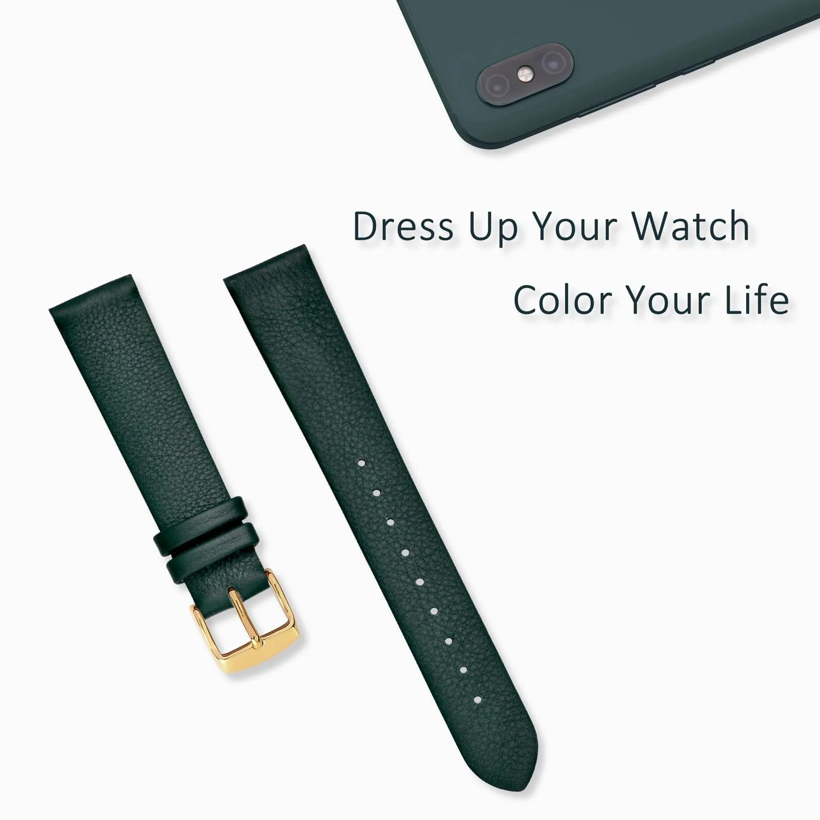 WOCCI Cinturino per Orologio in Pelle 20mm con Fibbia Oro - Verde Scuro - immagine 7