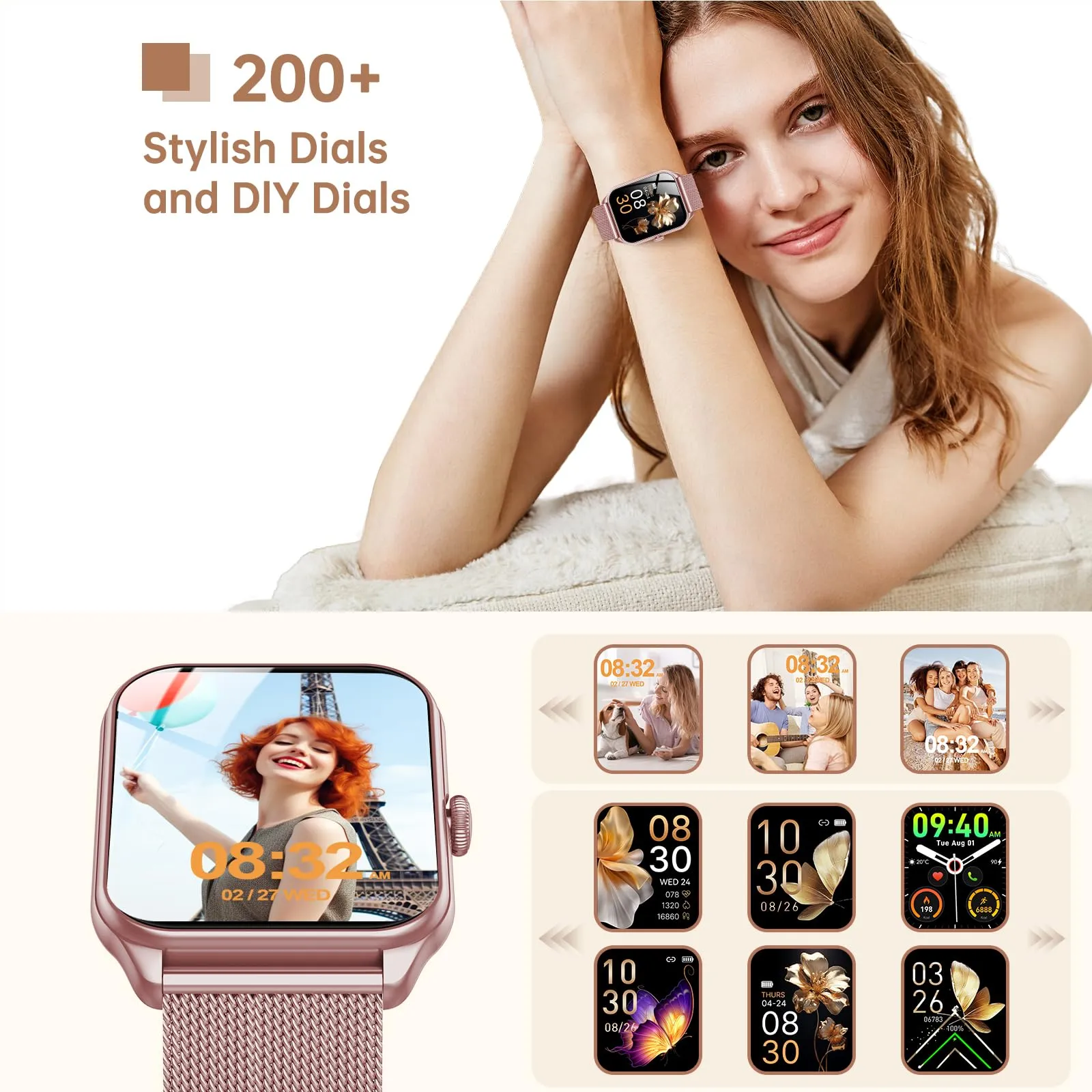 Taopodo Smartwatch Donna, 1,83" HD, Chiamate Bluetooth, 120+ Modalità Sport, Monitoraggio Salute, IP68, Fitness Tracker, Rosa pink - immagine 5