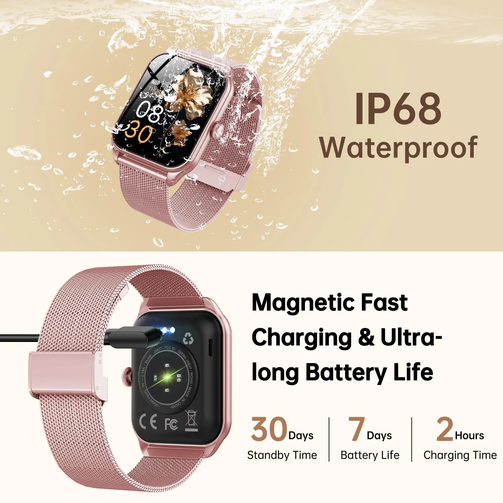 Taopodo Smartwatch Donna, 1,83" HD, Chiamate Bluetooth, 120+ Modalità Sport, Monitoraggio Salute, IP68, Fitness Tracker, Rosa pink - immagine 6