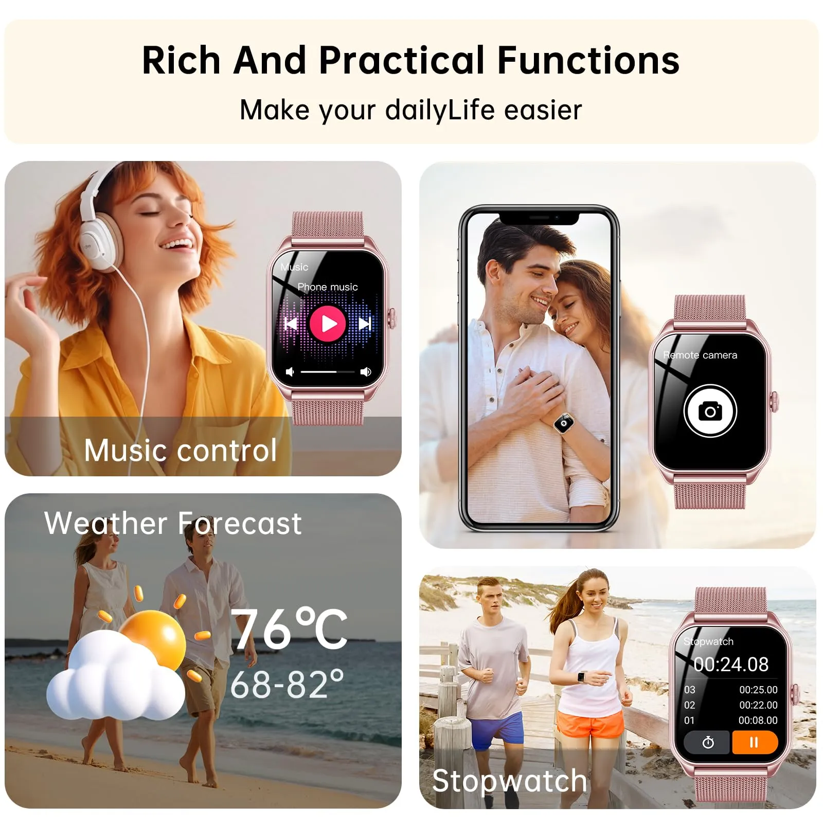 Taopodo Smartwatch Donna, 1,83" HD, Chiamate Bluetooth, 120+ Modalità Sport, Monitoraggio Salute, IP68, Fitness Tracker, Rosa pink - immagine 7