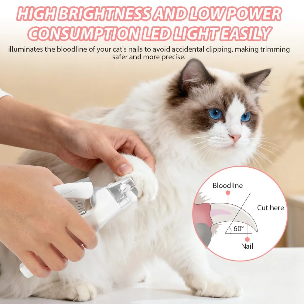 HOTUT Tagliaunghie per Cani e Gatti con Luce LED, Ricaricabile, Acciaio Inossidabile con Protezione di Sicurezza e Lima (Bianco) - immagine 2