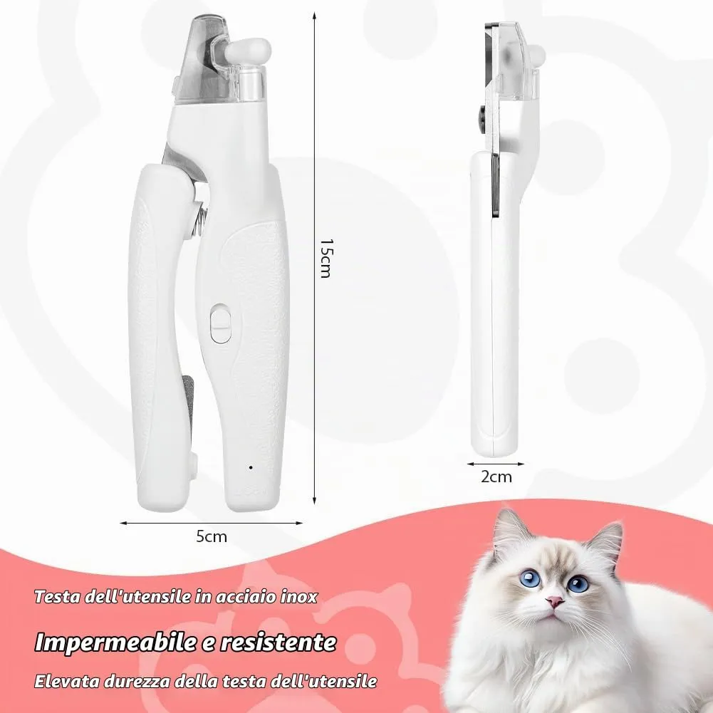 HOTUT Tagliaunghie per Cani e Gatti con Luce LED, Ricaricabile, Acciaio Inossidabile con Protezione di Sicurezza e Lima (Bianco) - immagine 3
