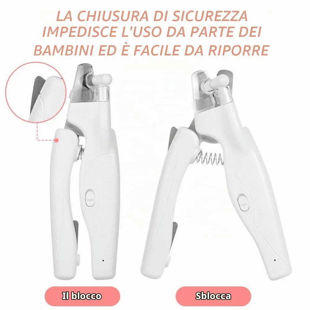 HOTUT Tagliaunghie per Cani e Gatti con Luce LED, Ricaricabile, Acciaio Inossidabile con Protezione di Sicurezza e Lima (Bianco) - immagine 6