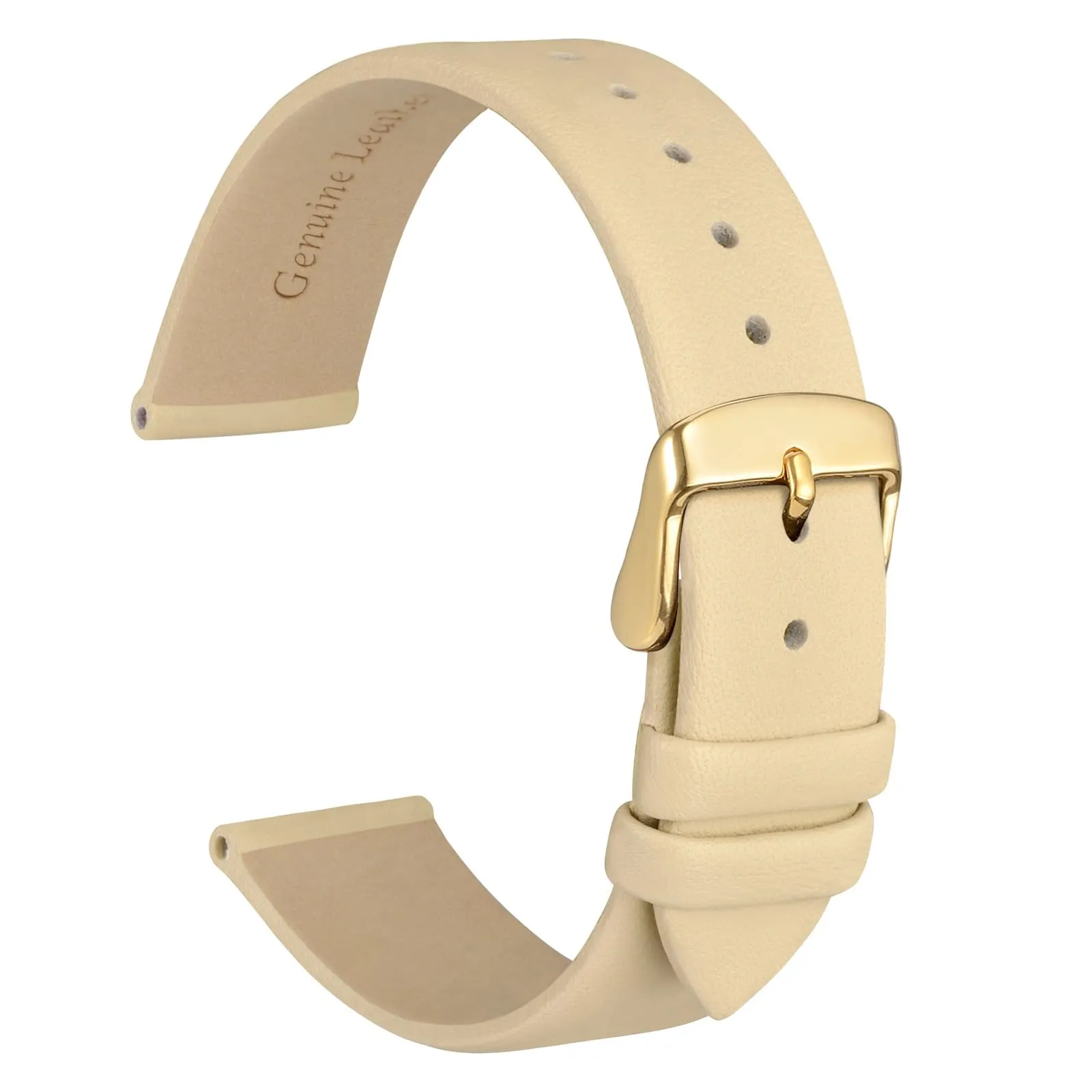 WOCCI Cinturino per Orologio in Pelle 14mm, Crema con Fibbia Oro - immagine 1