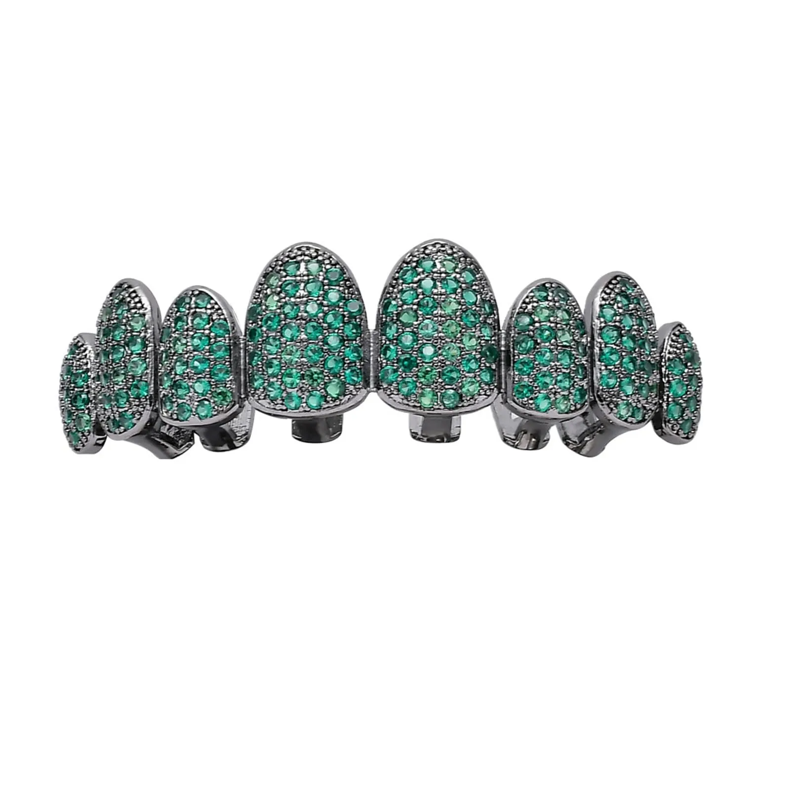 AHTCPO Set di Grillz Hip Hop Placcati Oro con Strass CZ Multicolore, Dentari Superiori e Inferiori Regolabili (Emerald Green Upper Teeth) - immagine 1