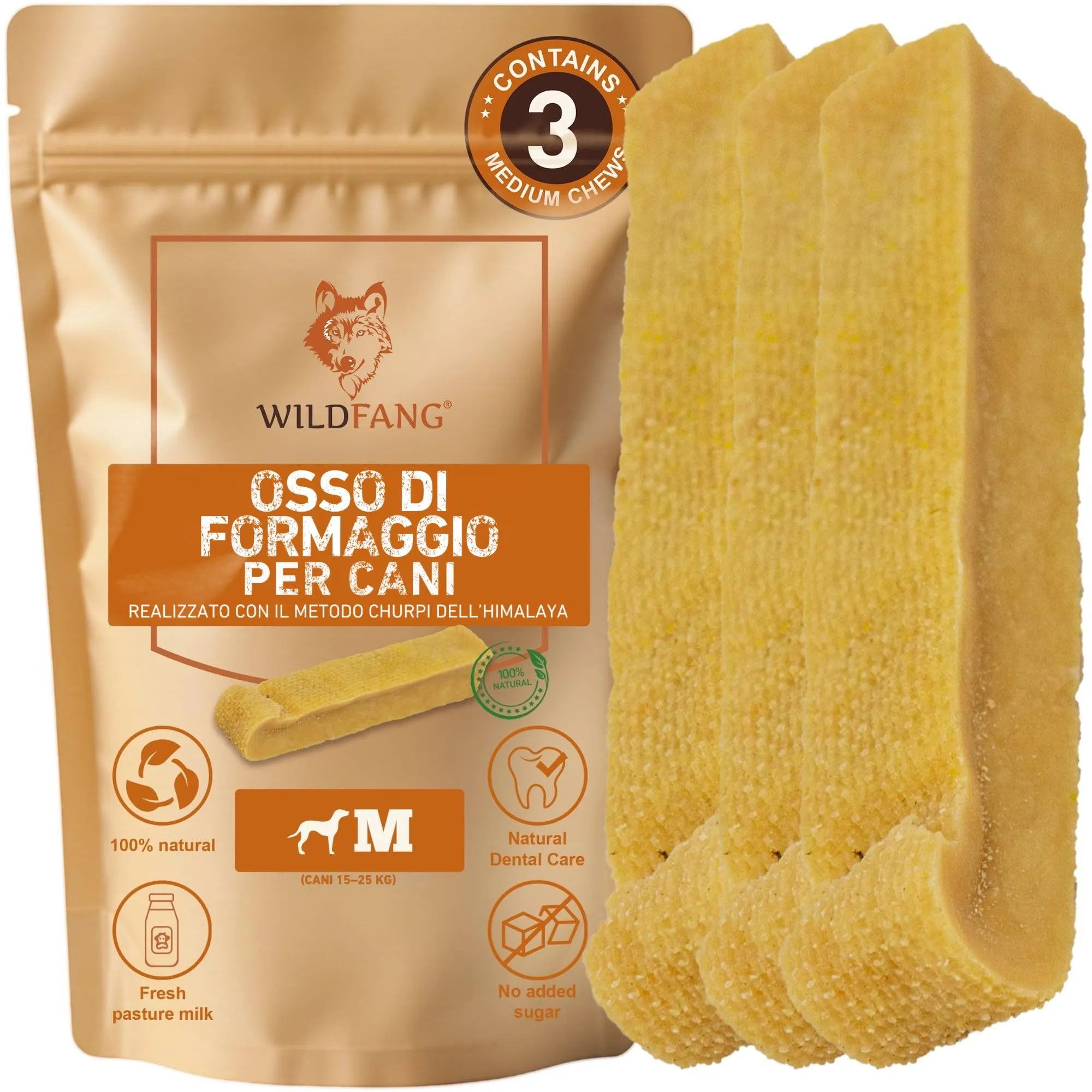 Wildfang Yak Chews Churpi Formaggio Himalayano 65-78g, set da 3 - immagine 1