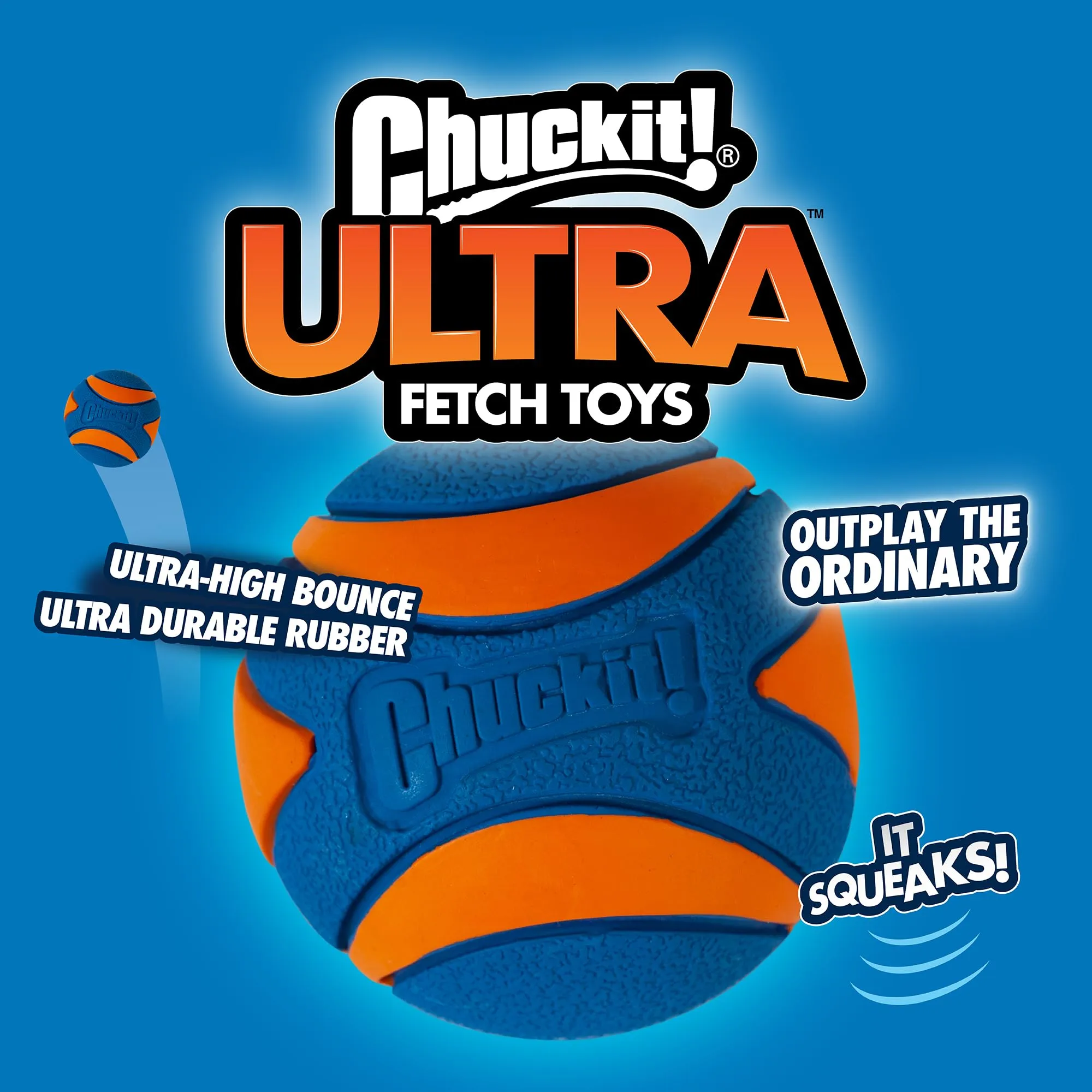 ChuckIt! Ultra Squeaker Ball in gomma resistente, compatibile con ChuckIt! Launcher, confezione da 3, media - immagine 4