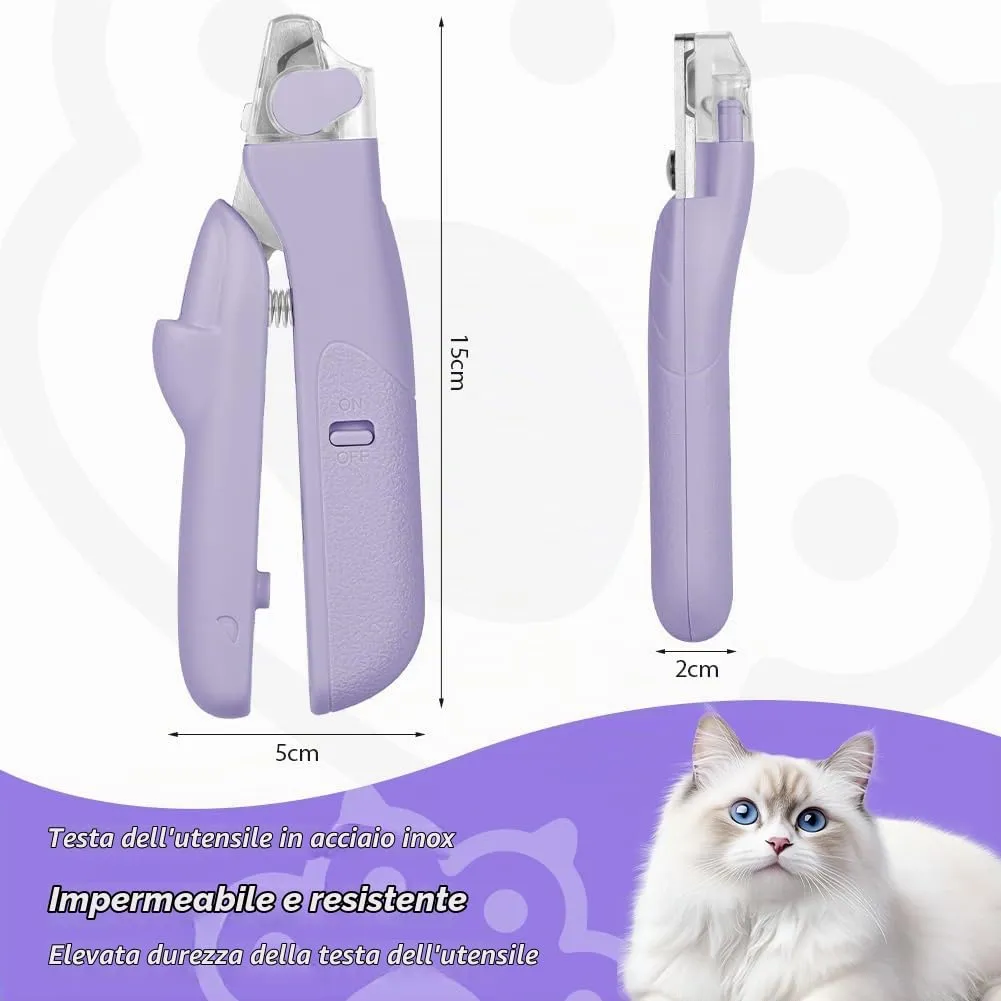 HOTUT Tagliaunghie per Cani e Gatti con Luce LED, Acciaio Inossidabile, Protezione di Sicurezza e Lima (Viola) - immagine 2