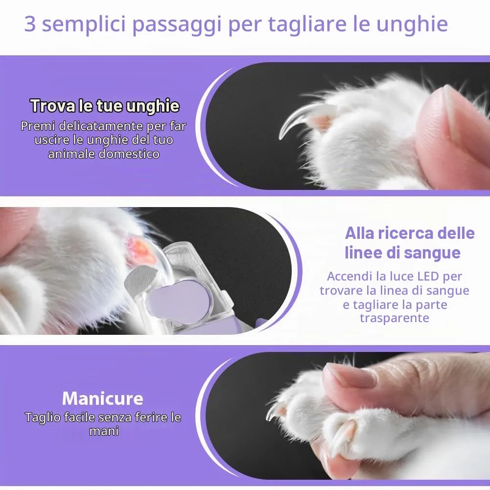 HOTUT Tagliaunghie per Cani e Gatti con Luce LED, Acciaio Inossidabile, Protezione di Sicurezza e Lima (Viola) - immagine 4