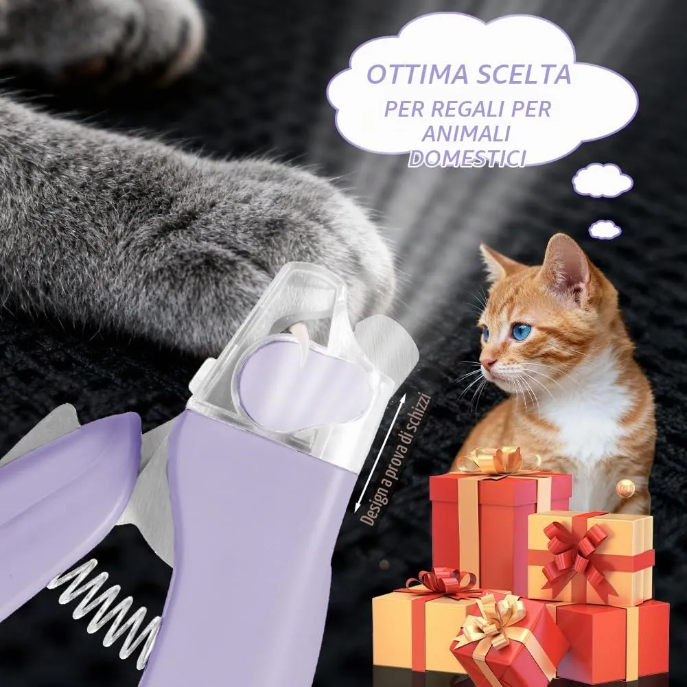 HOTUT Tagliaunghie per Cani e Gatti con Luce LED, Acciaio Inossidabile, Protezione di Sicurezza e Lima (Viola) - immagine 6