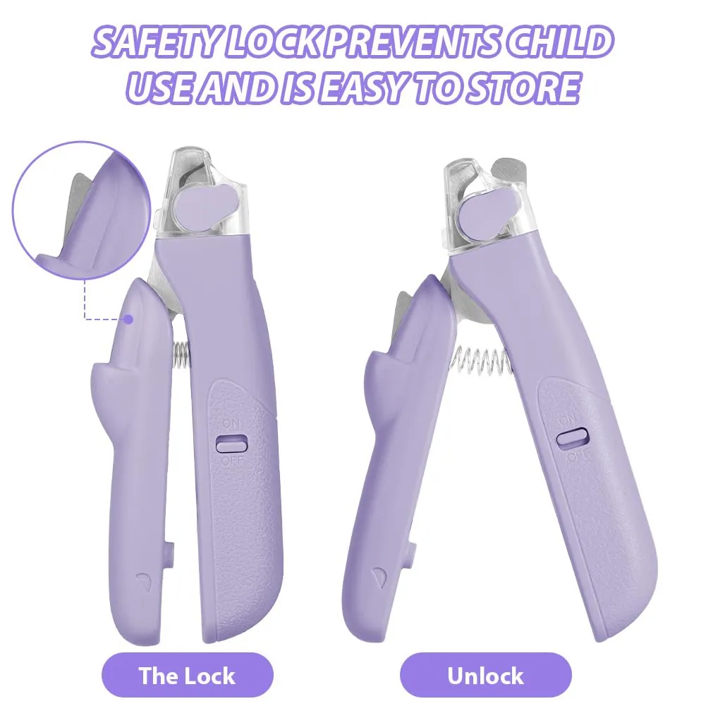 HOTUT Tagliaunghie per Cani e Gatti con Luce LED, Acciaio Inossidabile, Protezione di Sicurezza e Lima (Viola) - immagine 7