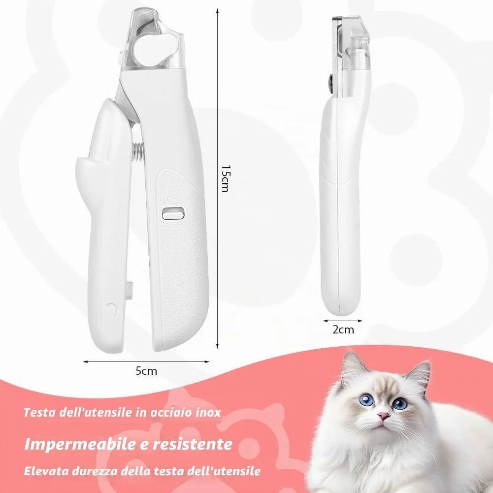 HOTUT Tagliaunghie per Cani e Gatti con Luce LED, Acciaio Inossidabile, Protezione di Sicurezza e Lima (Bianco) - immagine 2