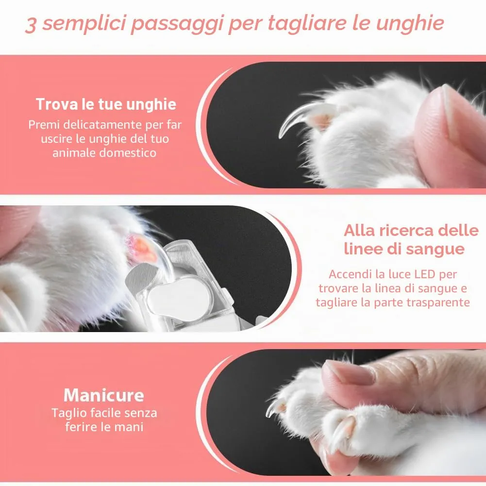 HOTUT Tagliaunghie per Cani e Gatti con Luce LED, Acciaio Inossidabile, Protezione di Sicurezza e Lima (Bianco) - immagine 4