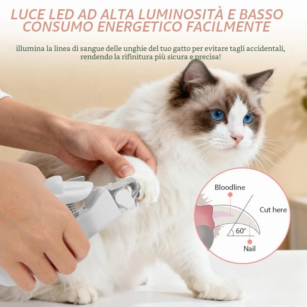 HOTUT Tagliaunghie per Cani e Gatti con Luce LED, Acciaio Inossidabile, Protezione di Sicurezza e Lima (Bianco) - immagine 5