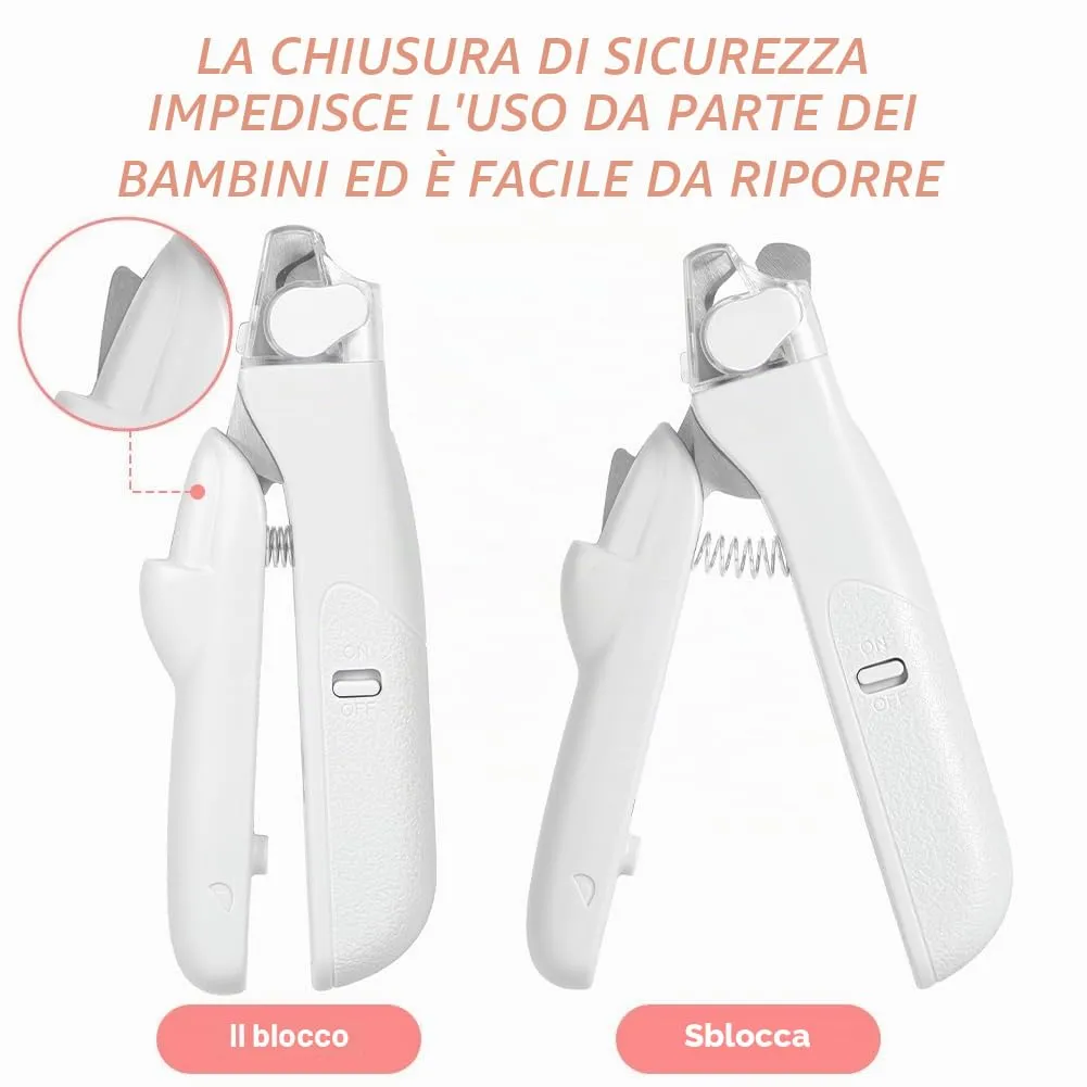 HOTUT Tagliaunghie per Cani e Gatti con Luce LED, Acciaio Inossidabile, Protezione di Sicurezza e Lima (Bianco) - immagine 7