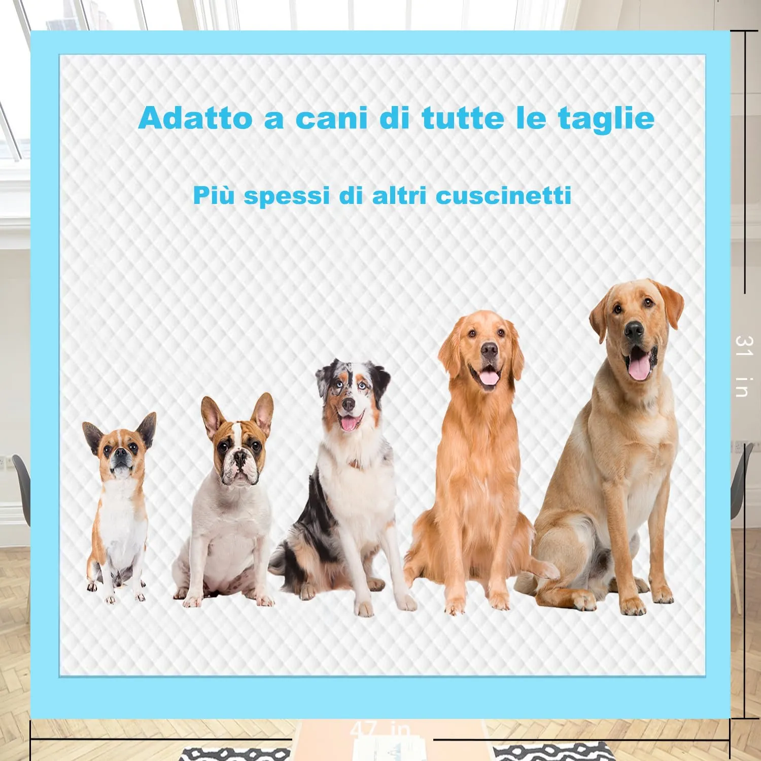 BFUVDSD Tappetini Assorbenti per Animali Domestici, 80x90 cm, 60 Pezzi, Design a 6 Strati a Prova di Perdite - immagine 2