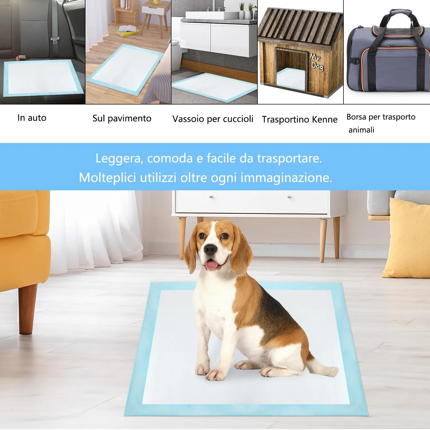 BFUVDSD Tappetini Assorbenti per Animali Domestici, 80x90 cm, 60 Pezzi, Design a 6 Strati a Prova di Perdite - immagine 3