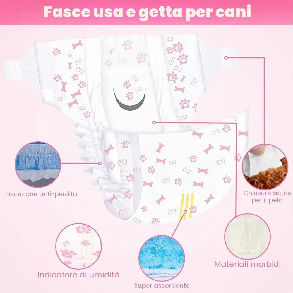 AUYAO Pannolini Monouso per Cani con Indicatore di Umidità e Patch Adesiva, XS, confezione da 20 - immagine 3