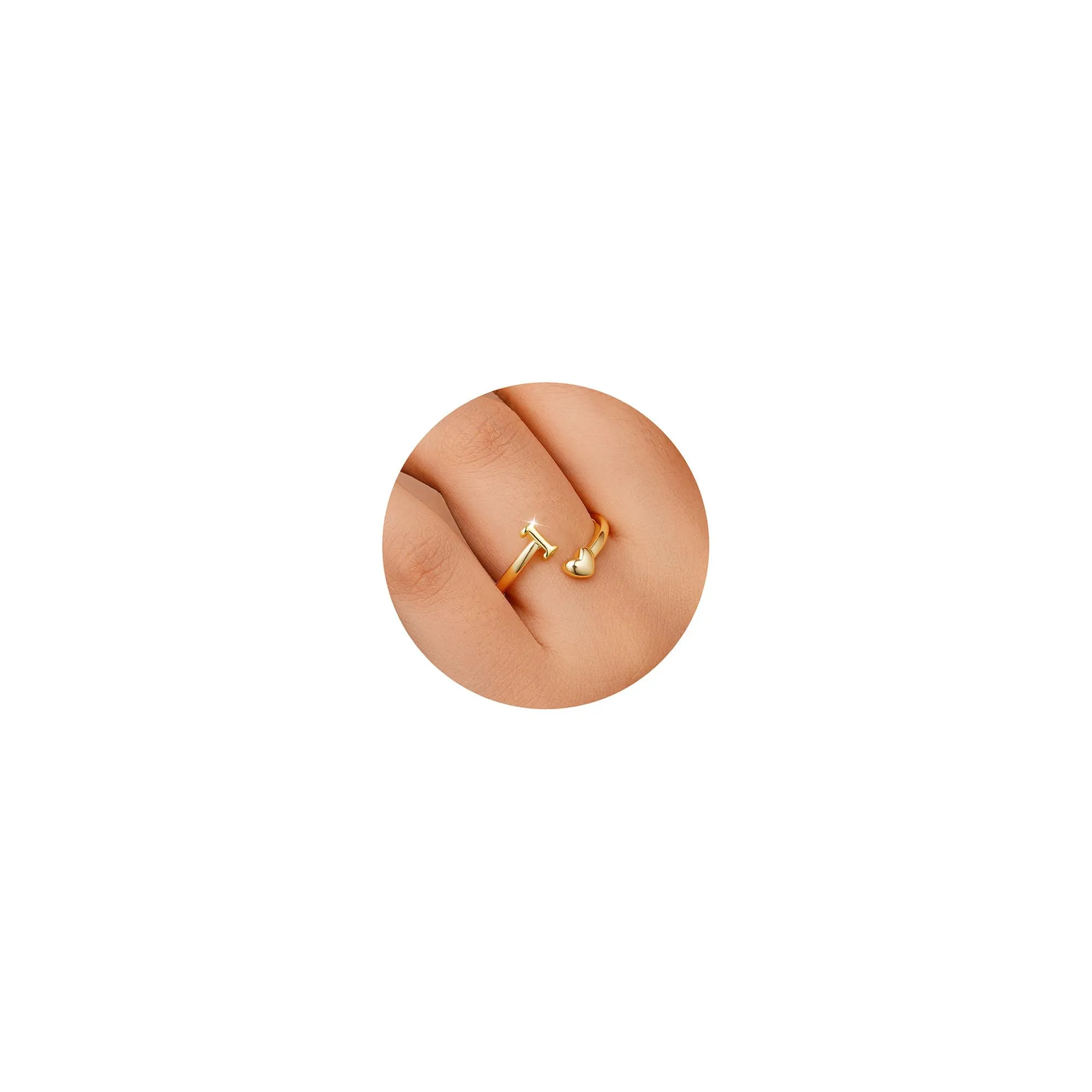 TINGN Anello con Lettere per Donna e Ragazza, Placcato in Oro 14 Carati, Impermeabile, Regolabile - immagine 1
