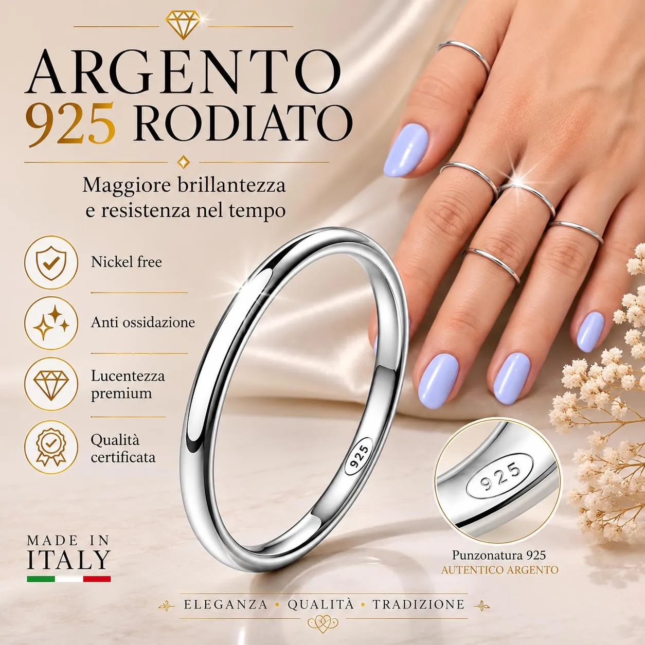 Donipreziosi Ferma Anelli in Argento 925 Rodiato, Misura 25 - immagine 3