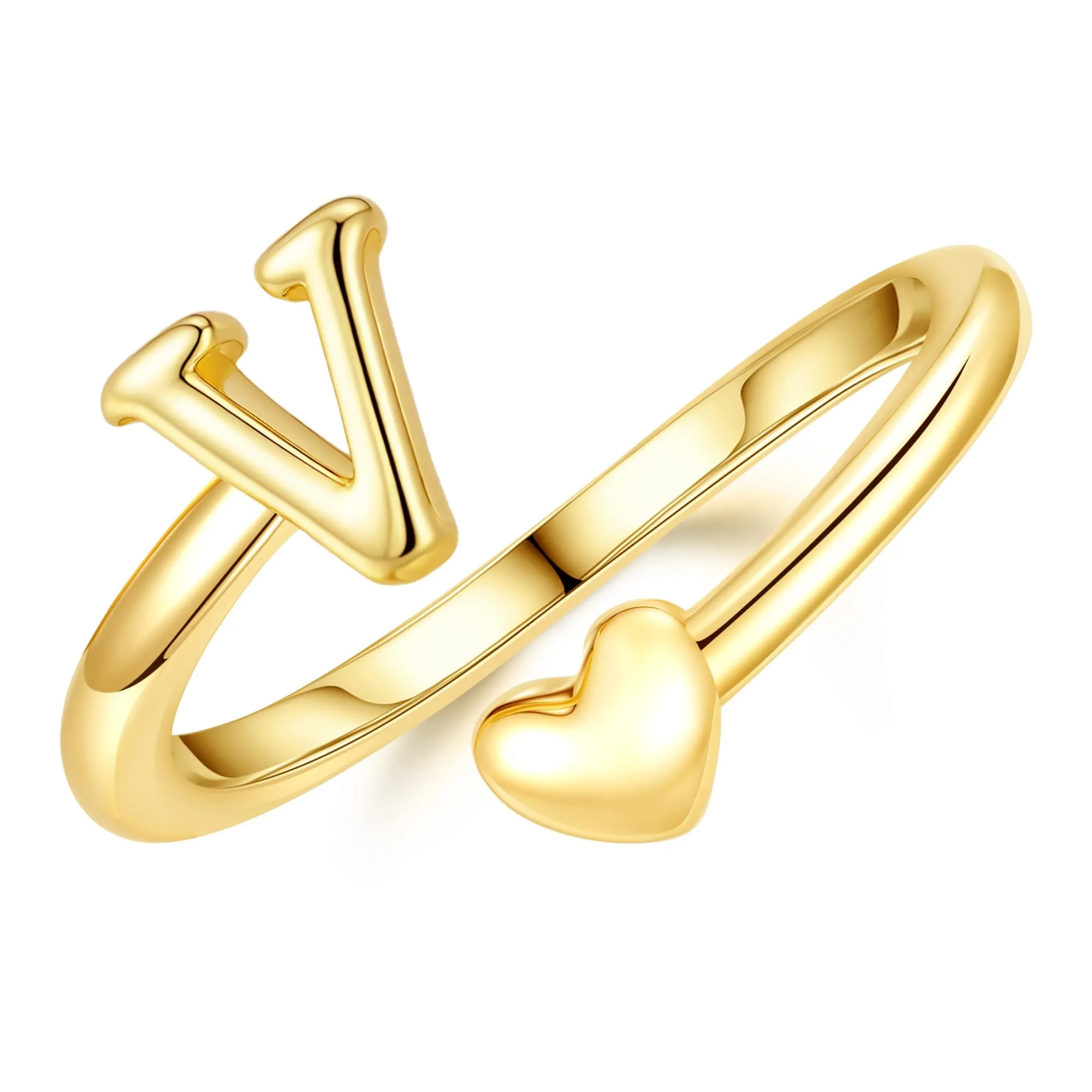 TINGN Anello a forma di cuore con lettera, placcato oro 14 carati, impermeabile e regolabile - immagine 1