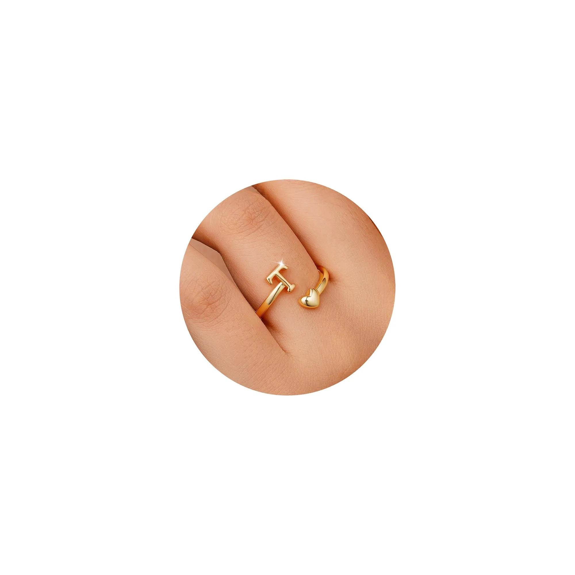 TINGN Anello a Cuore con Lettera in Oro Placcato 14K Impermeabile per Donne e Ragazze - immagine 1