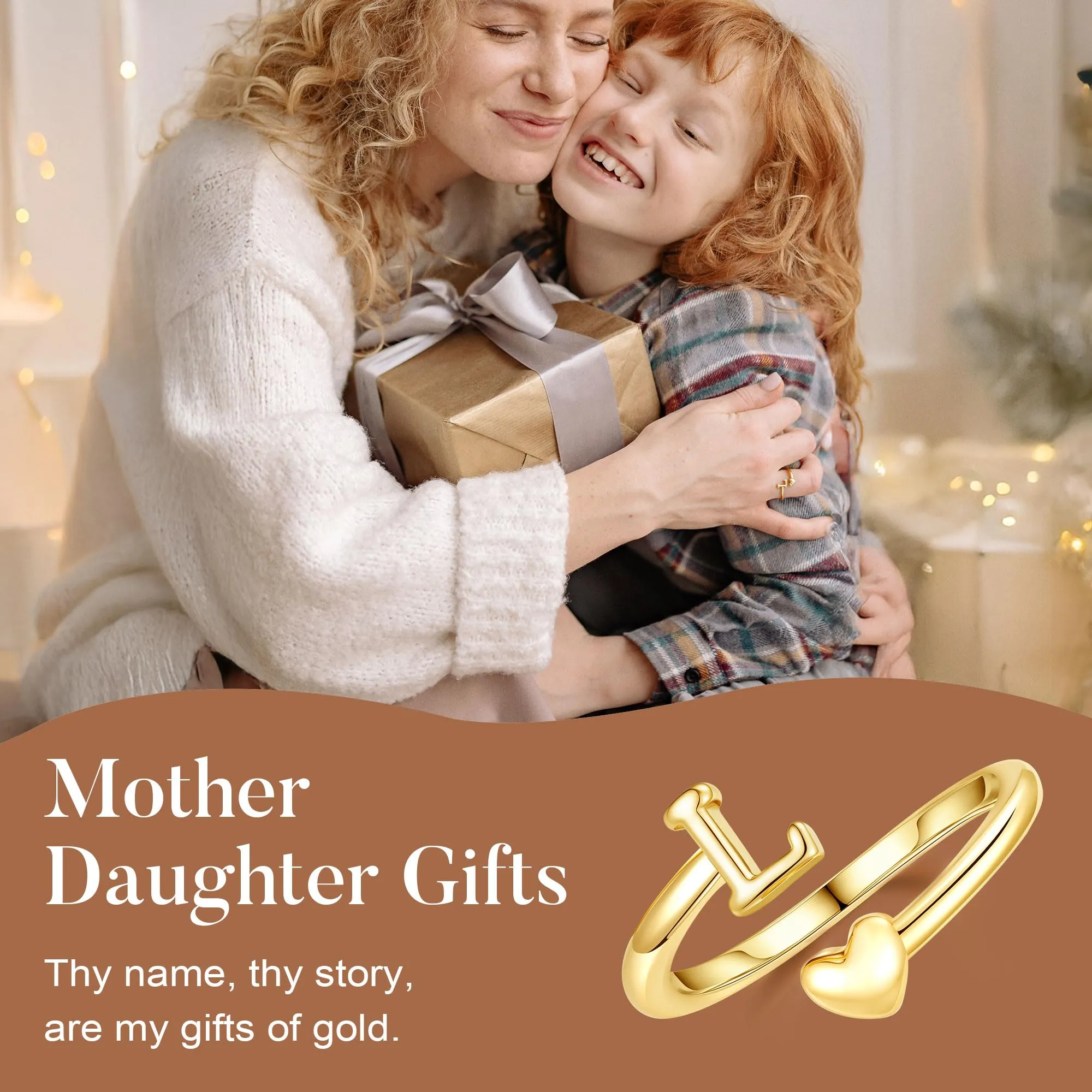 TINGN Anello a Cuore con Lettera in Oro Placcato 14K Impermeabile per Donne e Ragazze - immagine 5
