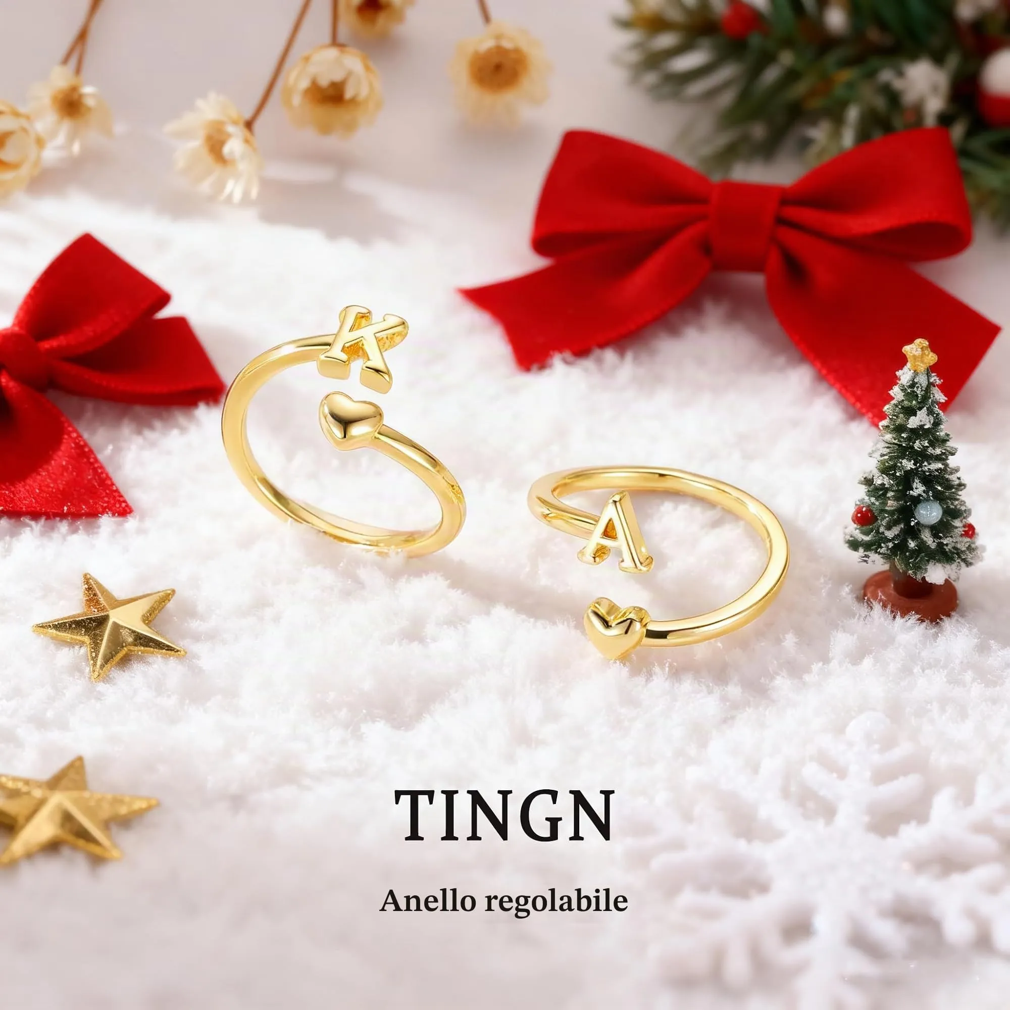 TINGN Anelli a cuore con iniziali placcati in oro 14 carati per donna - immagine 7