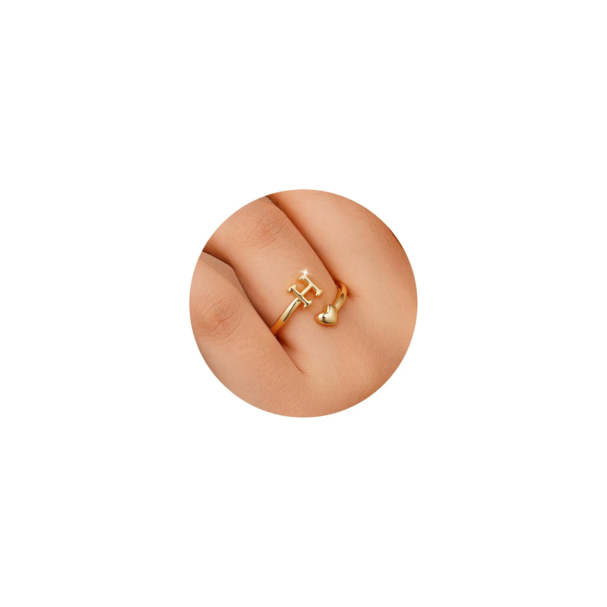TINGN Anello a Cuore con Lettere in Oro Placcato 14k Impermeabile, Regolabile - immagine 1