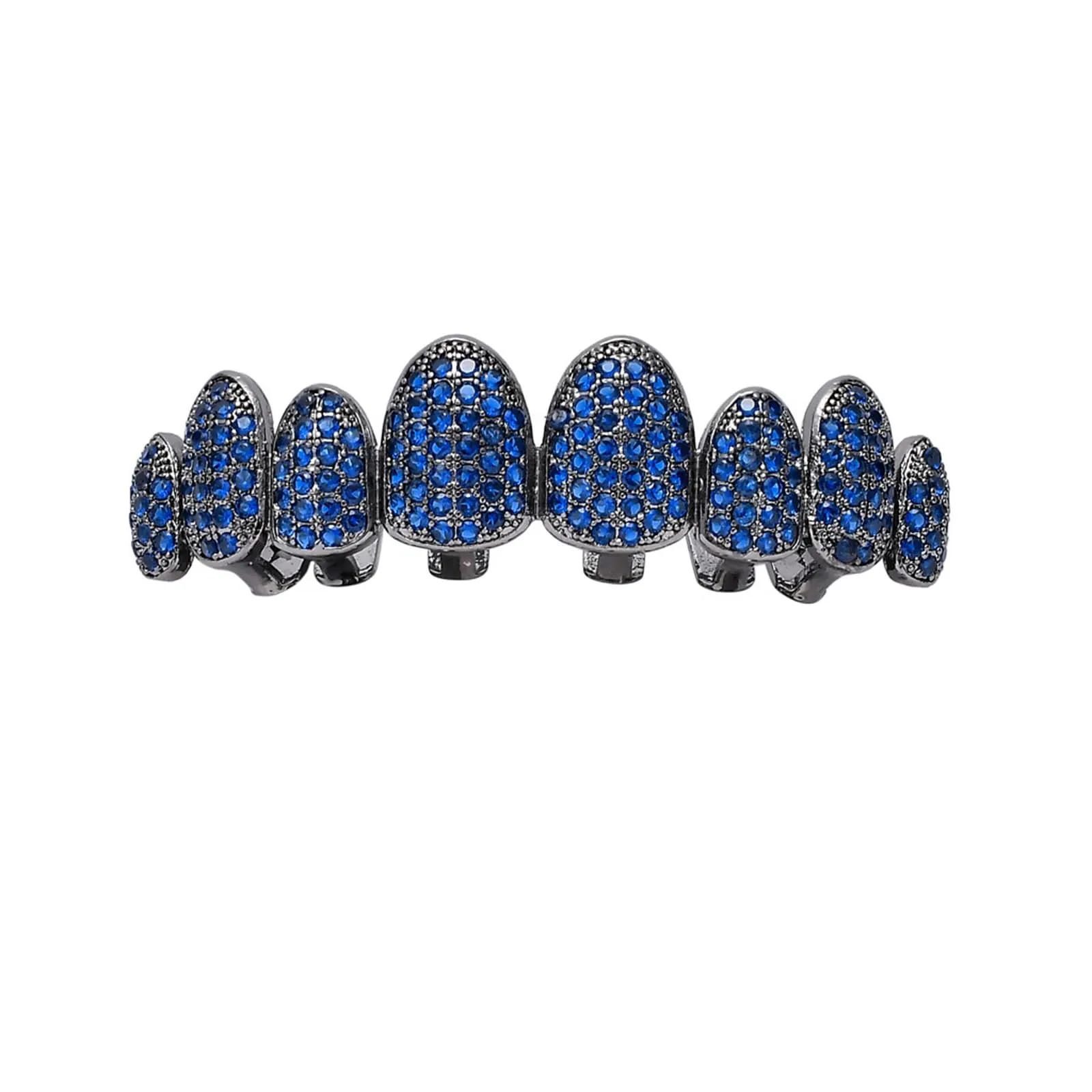 AHTCPO Set Grillz Hip Hop Placcati Oro con Strass CZ Multicolore per Denti Superiori e Inferiori Regolabili - Dark Blue Upper Teeth - immagine 1