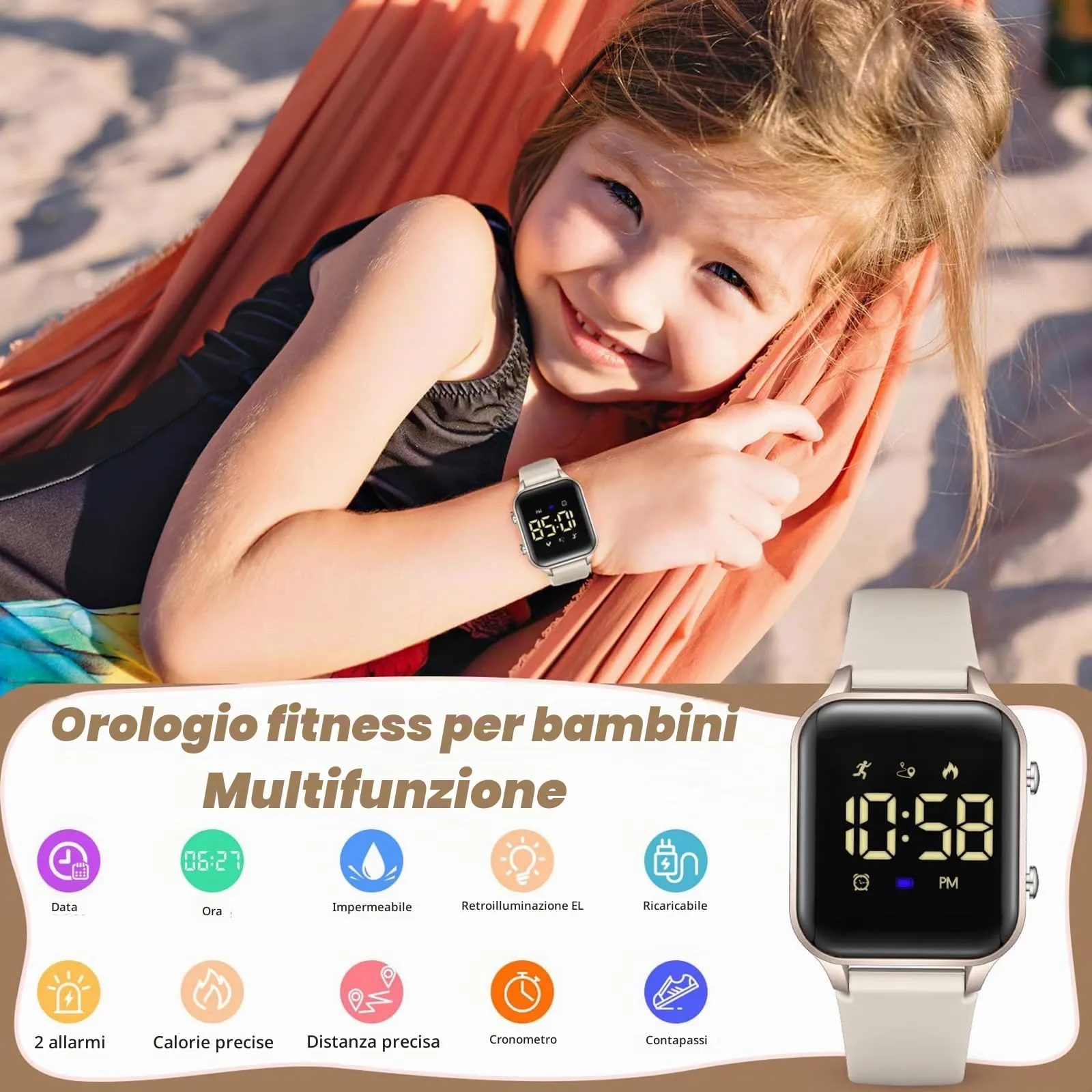 Timever Orologio Digitale per Bambini con Contapassi, Sveglia, Cronometro, Luce e Data, Cinturino in Silicone - immagine 4