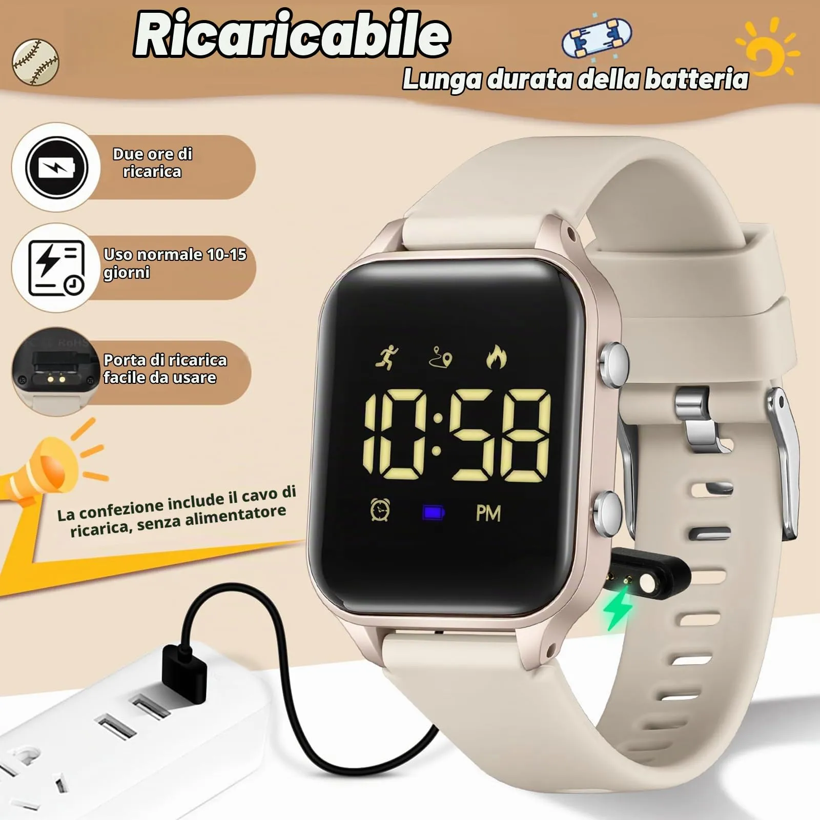 Timever Orologio Digitale per Bambini con Contapassi, Sveglia, Cronometro, Luce e Data, Cinturino in Silicone - immagine 5