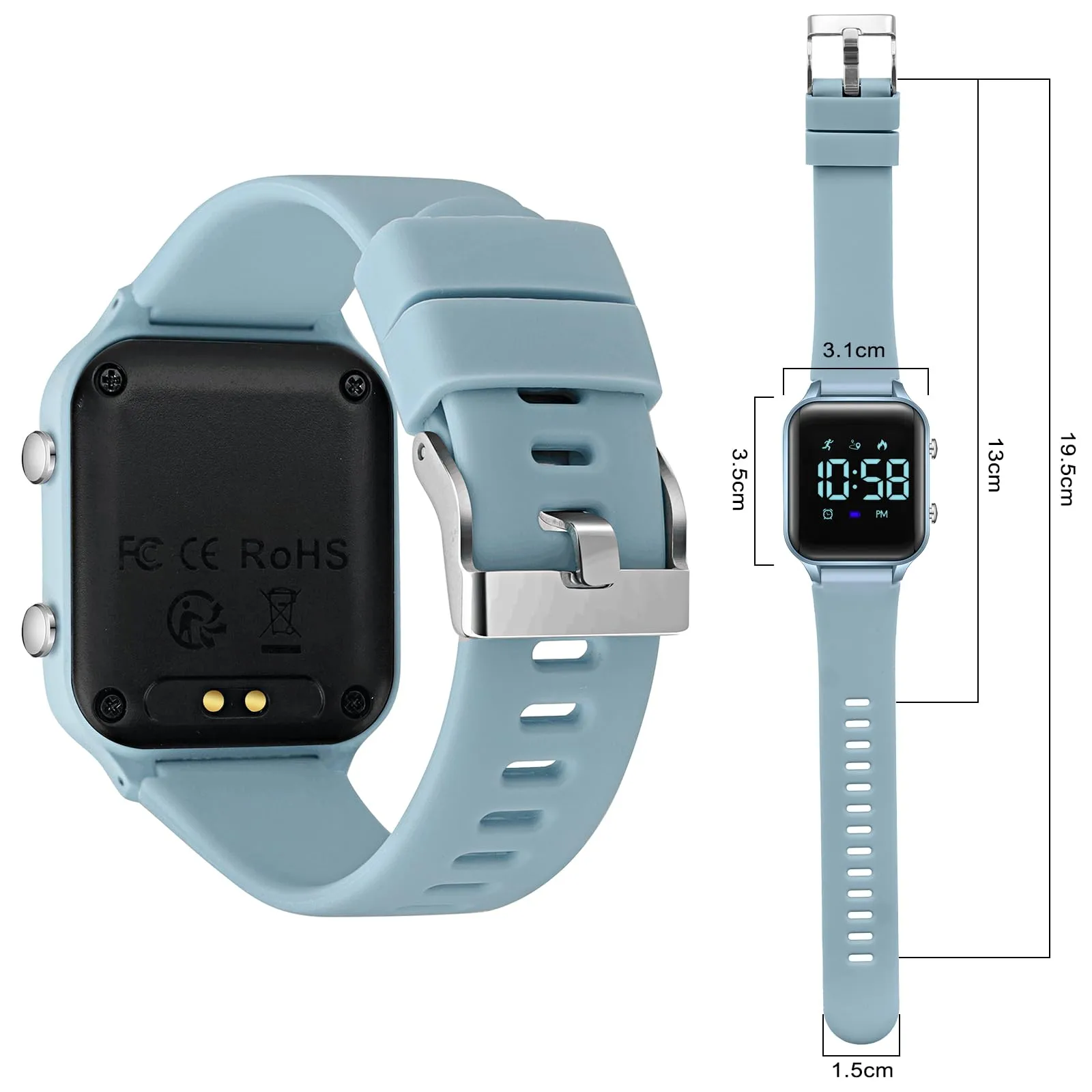 Timever Orologio Digitale per Bambini con Contapassi, Sveglia, Cronometro e Luce - Cinturino in Silicone - immagine 2