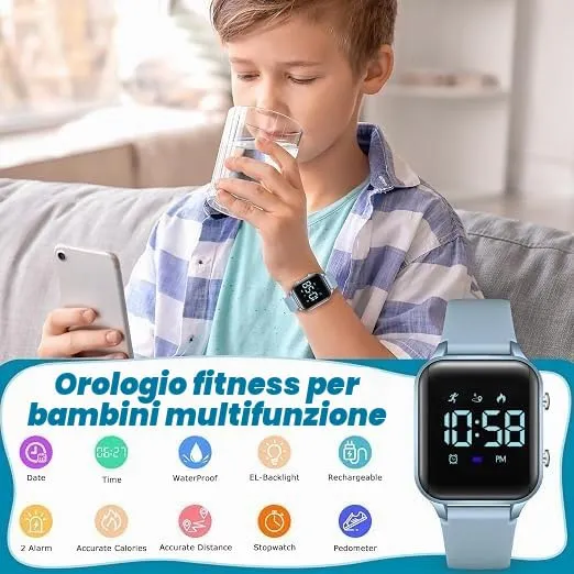 Timever Orologio Digitale per Bambini con Contapassi, Sveglia, Cronometro e Luce - Cinturino in Silicone - immagine 4