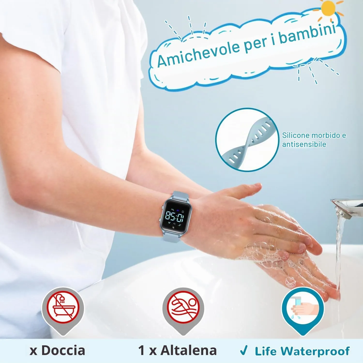 Timever Orologio Digitale per Bambini con Contapassi, Sveglia, Cronometro e Luce - Cinturino in Silicone - immagine 7