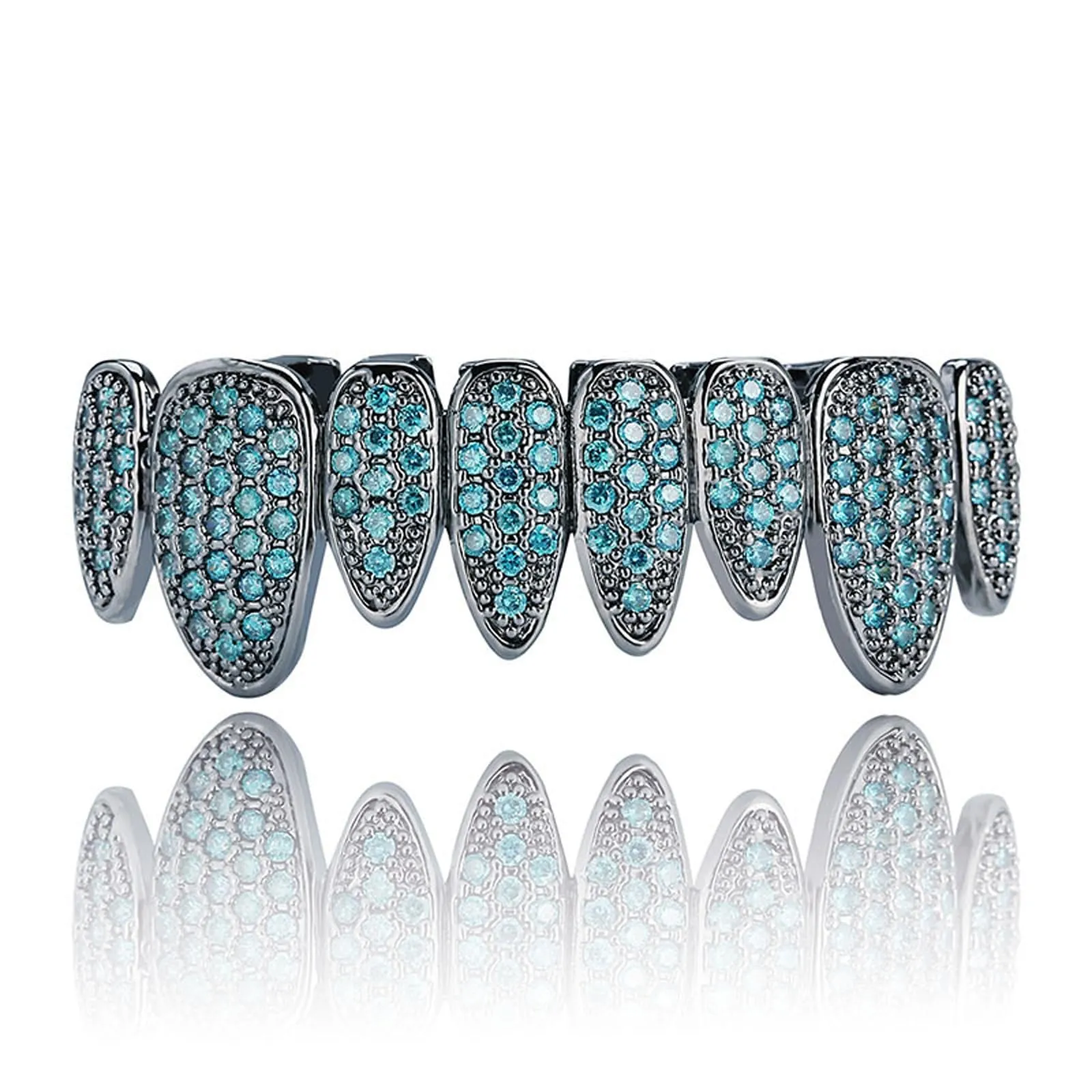 AHTCPO Set di Grillz Hip Hop Placcati Oro con Strass CZ Multicolore, Dentari Superiori e Inferiori Regolabili (Emerald Green) - immagine 4