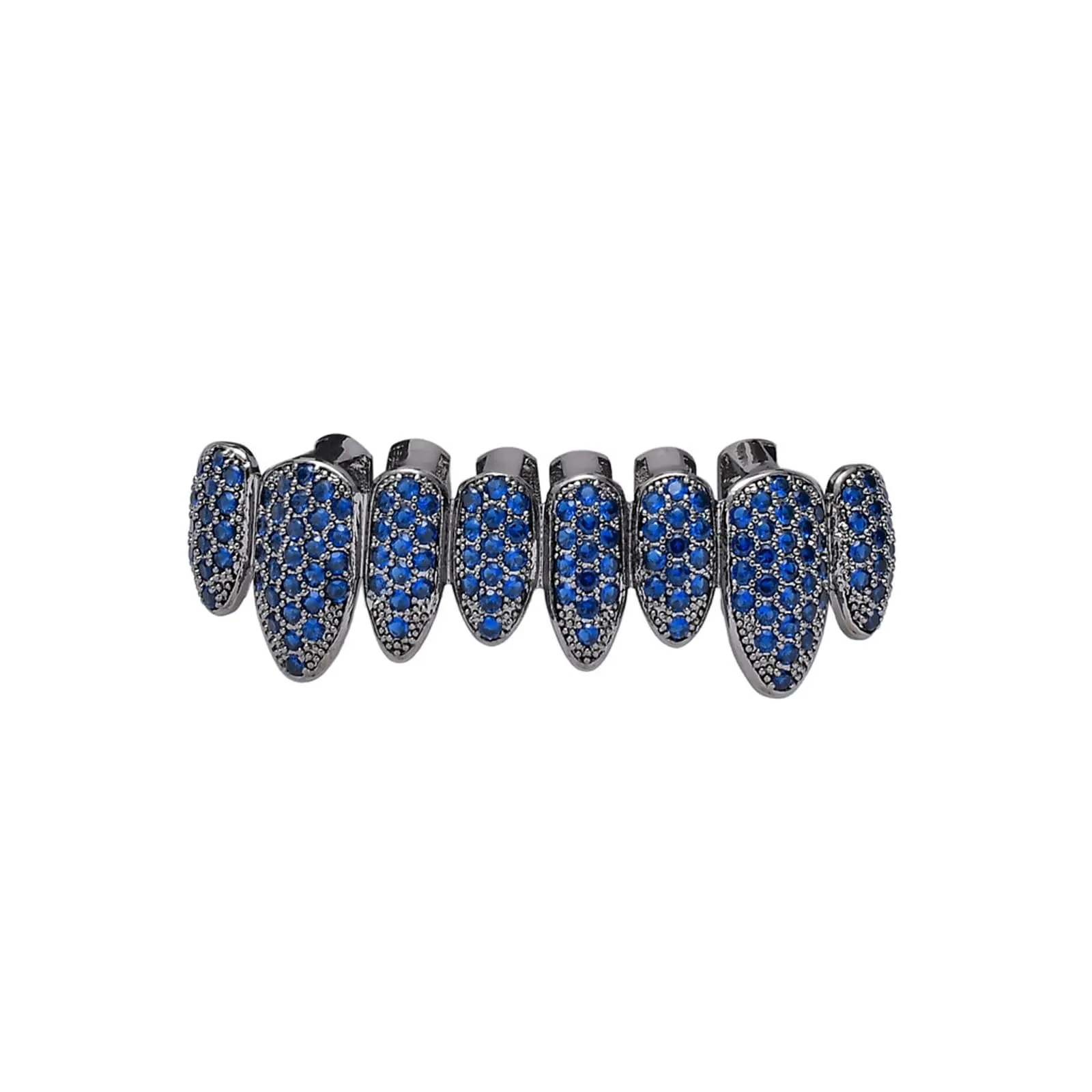 AHTCPO Set di Grillz Hip Hop Placcati Oro con Strass CZ Multicolore, Dentari Superiori e Inferiori Regolabili (Dark blue lower teeth) - immagine 1
