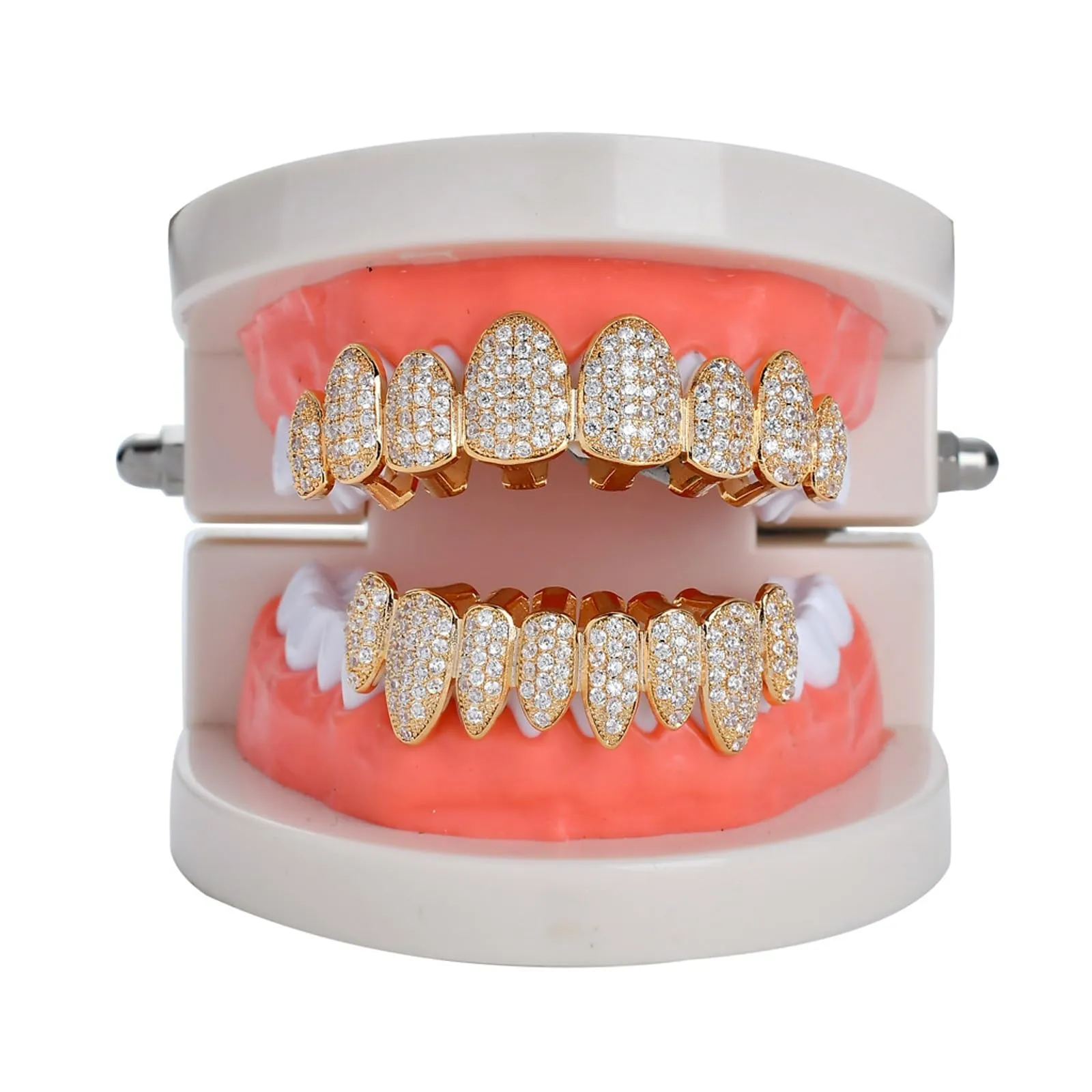 AHTCPO Set di Grillz Hip Hop Placcati Oro con Strass CZ Multicolore, Dentari Superiori e Inferiori Regolabili (Dark blue lower teeth) - immagine 3