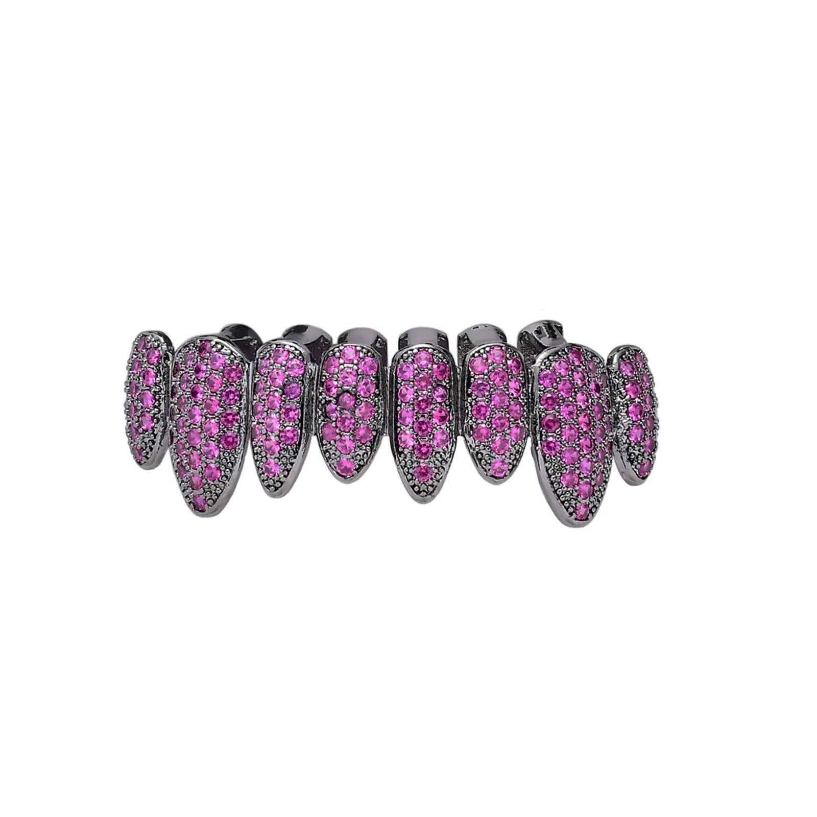 AHTCPO Set di Grillz Hip Hop Placcati Oro con Strass CZ Multicolore, Superiori e Inferiori Regolabili (Rose red lower teeth) - immagine 1