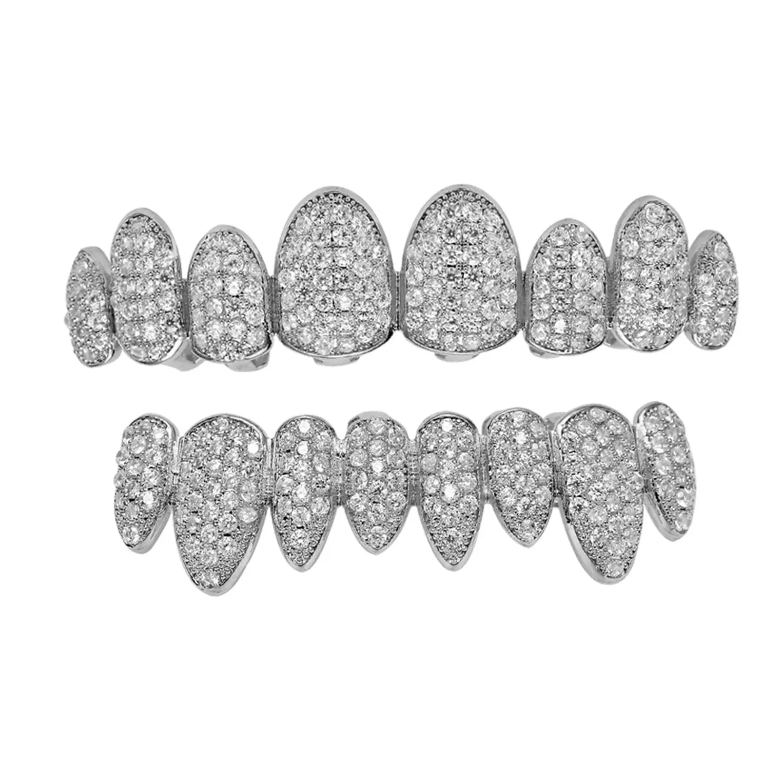 AHTCPO Set Grillz Hip Hop Placcati Oro con Strass CZ Multicolore, Dentari Superiori e Inferiori Regolabili, Silver - immagine 1