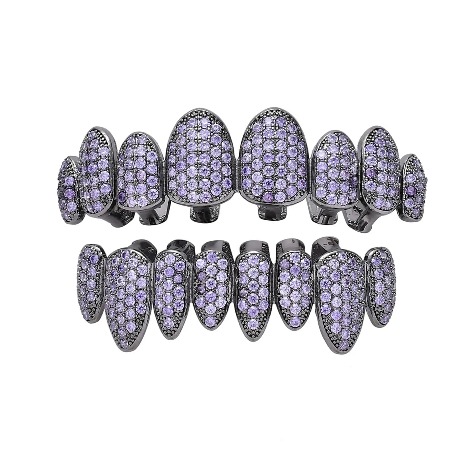 AHTCPO Set di Grillz Hip Hop Placcati Oro con Strass CZ Multicolore, Dentari Superiori e Inferiori Regolabili (Light Purple) - immagine 1