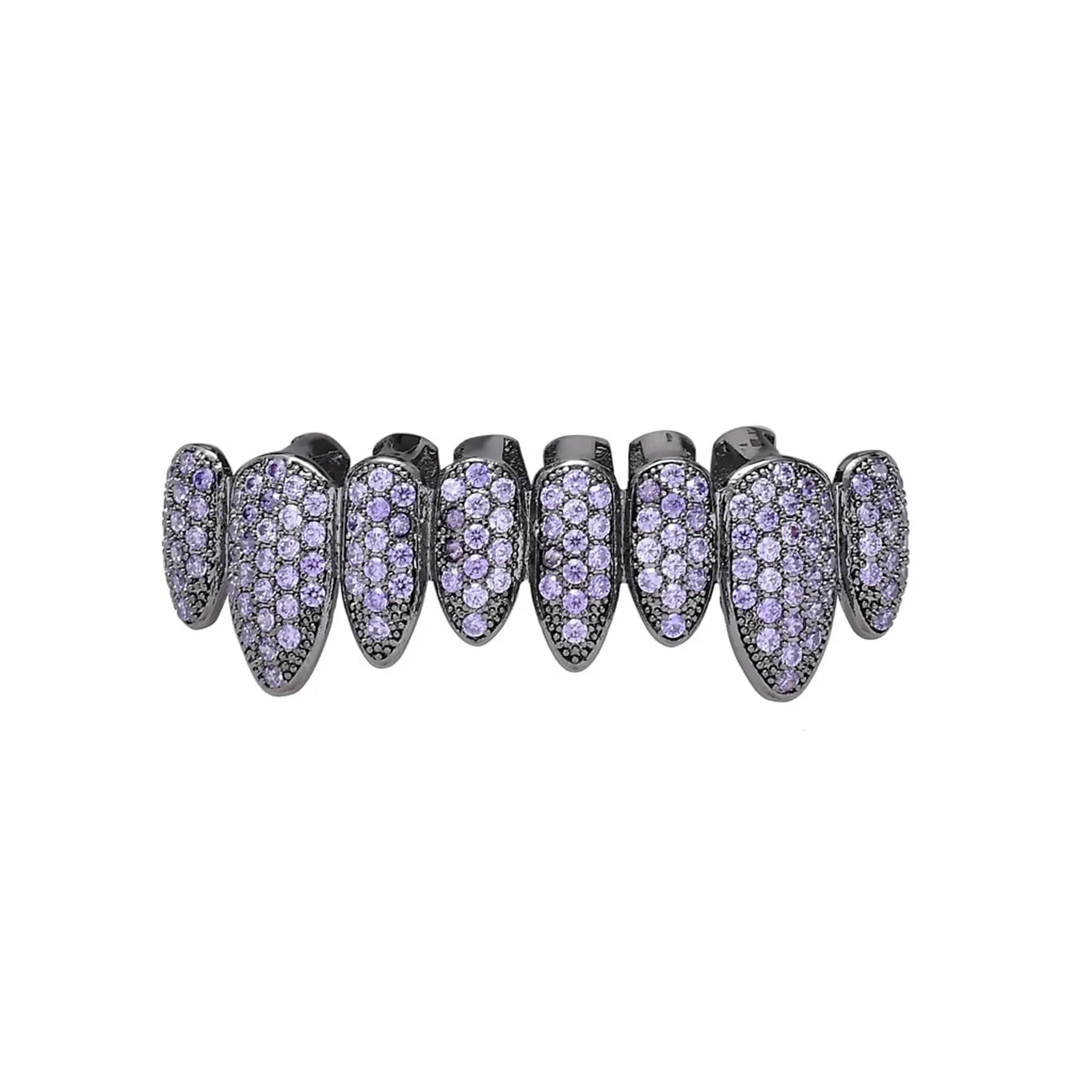 AHTCPO Set di Grillz Hip Hop Placcati Oro con Strass CZ Multicolore, Dentari Superiori e Inferiori Regolabili (Light purple lower teeth) - immagine 1
