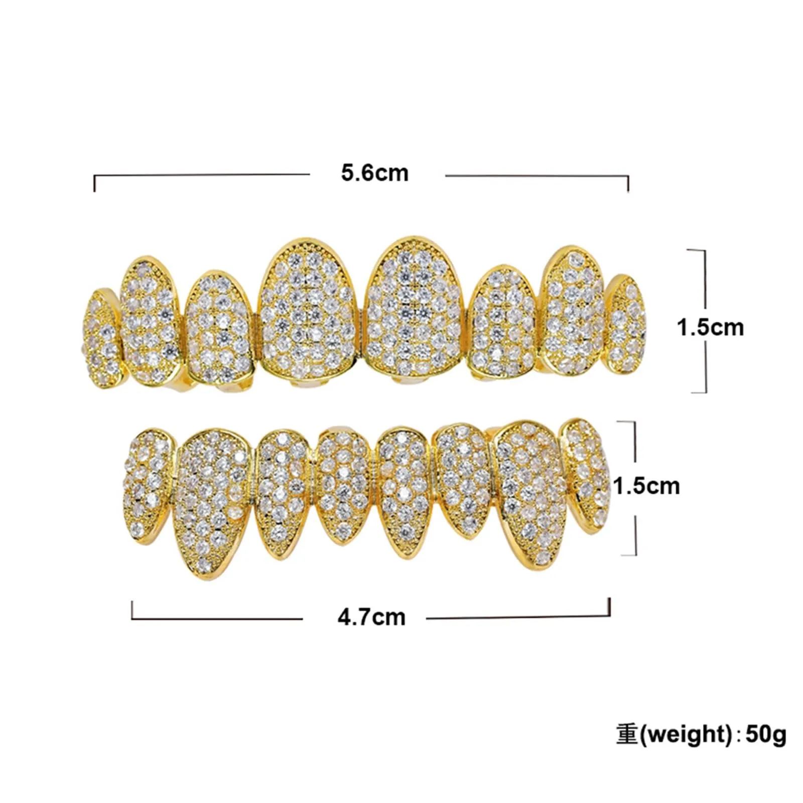 AHTCPO Set di Grillz Hip Hop Placcati Oro con Strass CZ Multicolore, Superiori e Inferiori Regolabili (Rose Red) - immagine 2