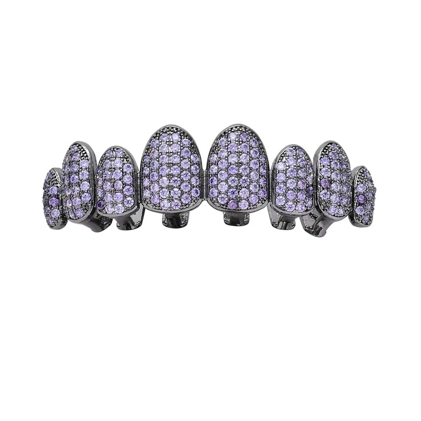 AHTCPO Set di Grillz Hip Hop Placcati Oro con Strass CZ Multicolore, Dentari Superiori e Inferiori Regolabili (Light Purple Upper Teeth) - immagine 1
