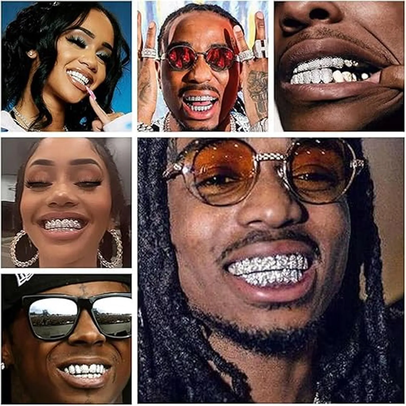 AHTCPO Set di Grillz Hip Hop Placcati Oro con Strass CZ Multicolore, Dentari Superiori e Inferiori Regolabili (Mint green upper teeth) - immagine 6