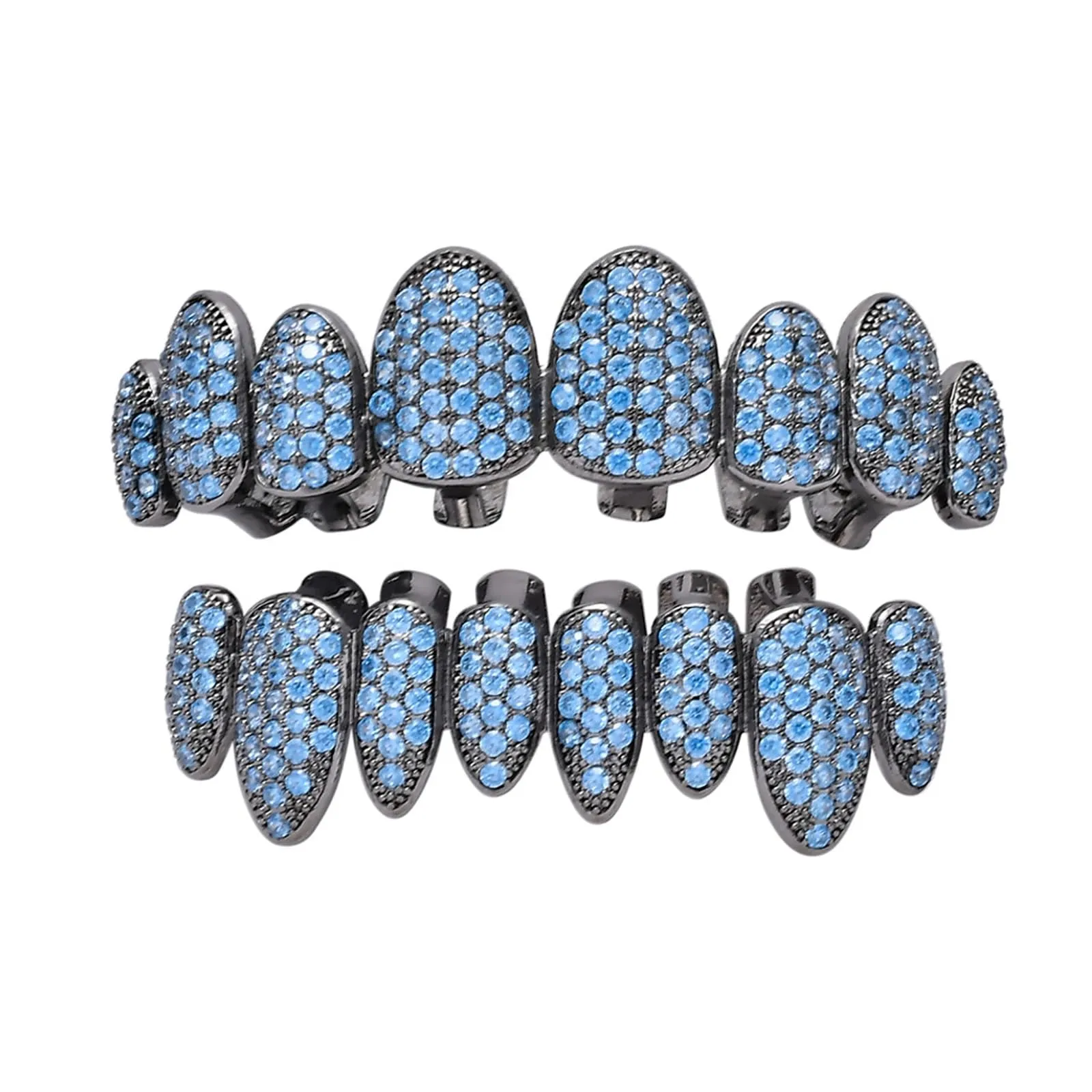 AHTCPO Set di Grillz Hip Hop Placcati Oro con Strass CZ Multicolore, Superiori e Inferiori Regolabili (Mint Green) - immagine 1