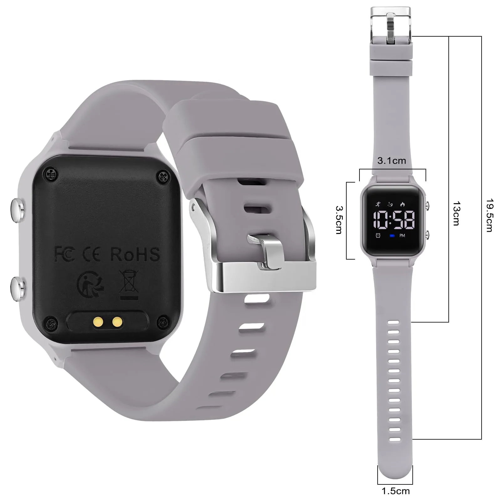 Timever Orologio Digitale per Bambini con Contapassi, Sveglia, Cronometro e Luce - L6615E-G - immagine 2