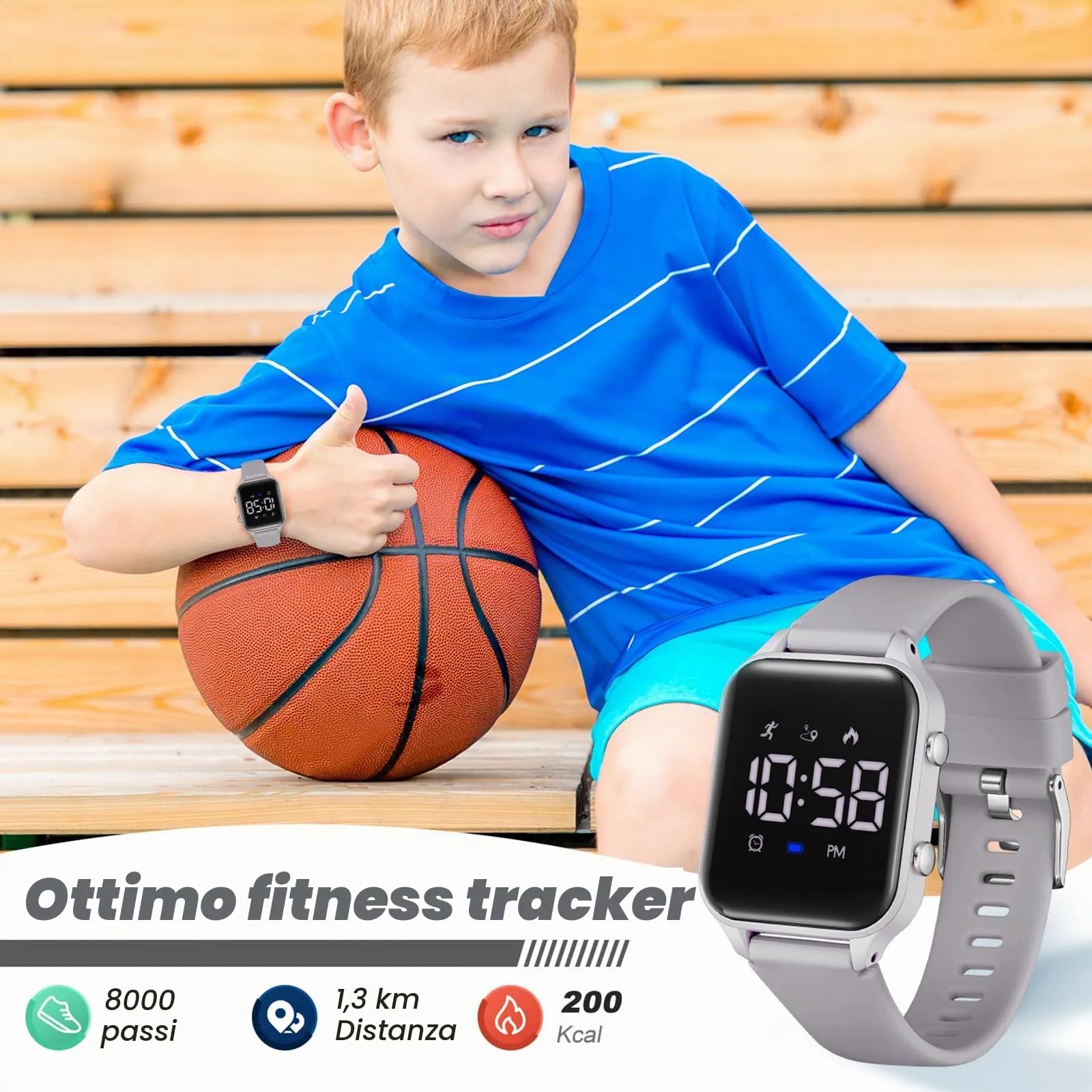 Timever Orologio Digitale per Bambini con Contapassi, Sveglia, Cronometro e Luce - L6615E-G - immagine 3