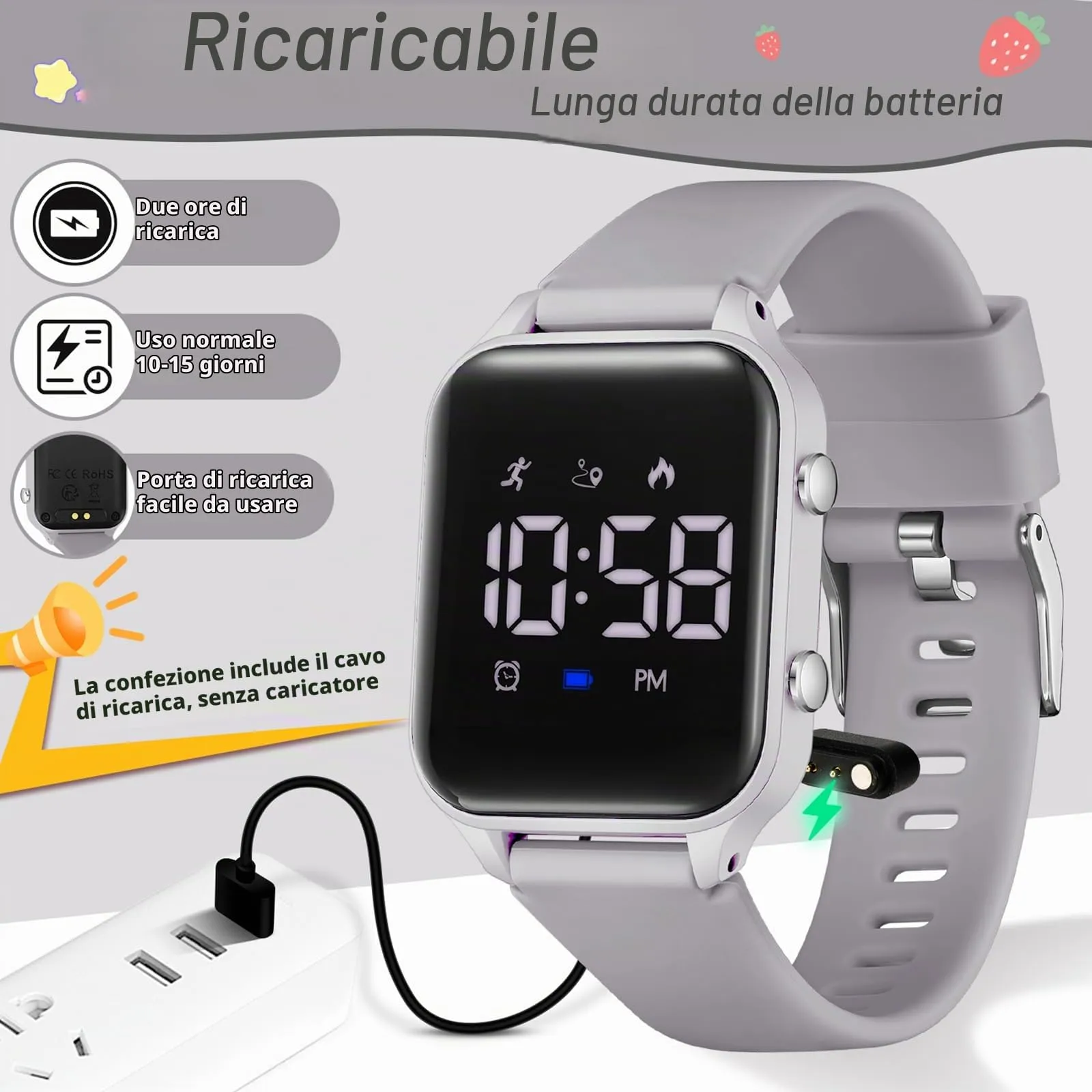 Timever Orologio Digitale per Bambini con Contapassi, Sveglia, Cronometro e Luce - L6615E-G - immagine 6